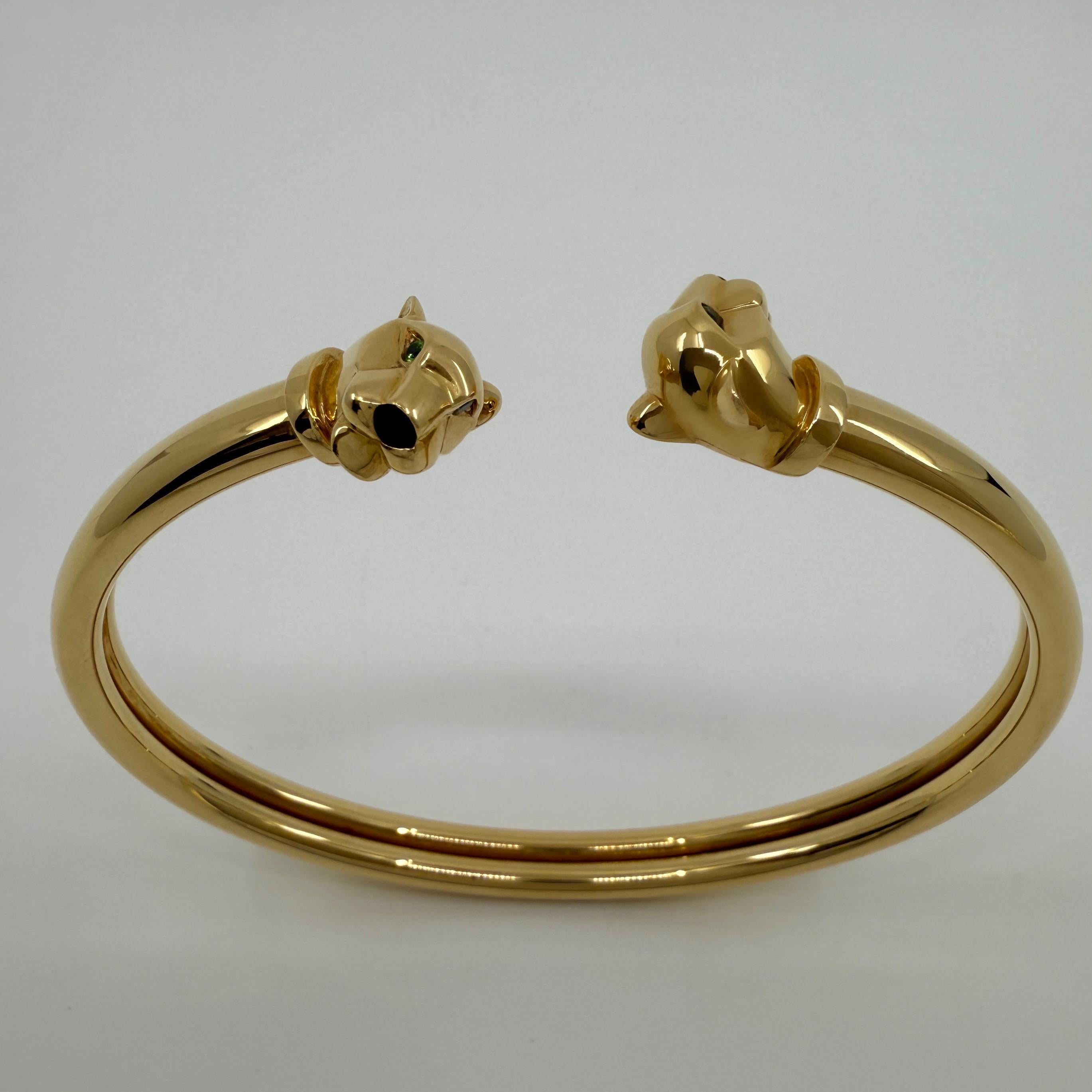 Women's or Men's Panthere De Cartier Tsavorite Garnet & Onyx 18k Yellow Gold Cuff Bangle Bracelet