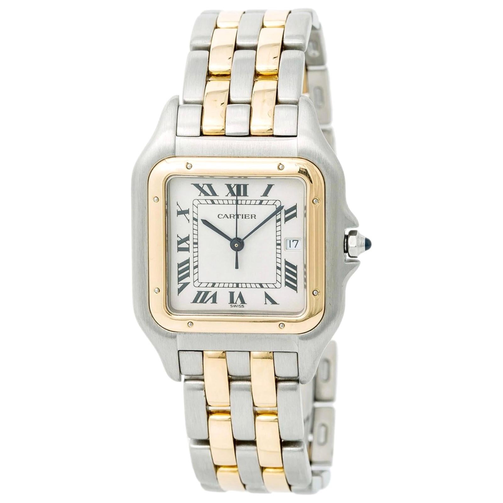 Panthere de Cartier Two Tone Men's Watch 18 Karat Yellow Gold and Steel For Sale