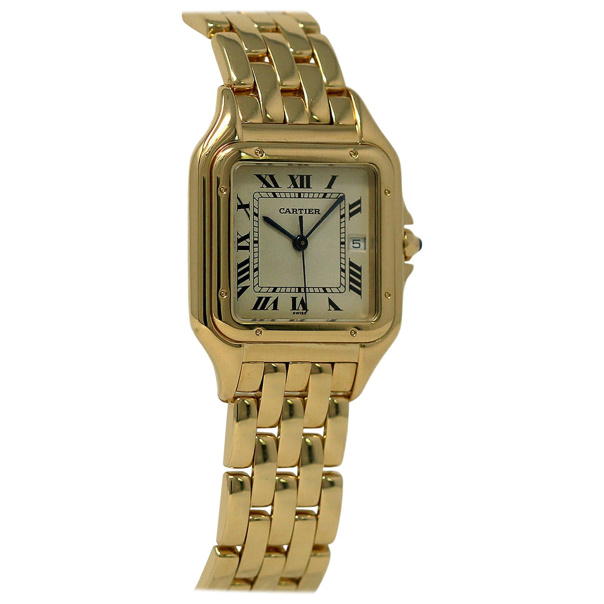 Panthere de Cartier Unisex 18 Karat Yellow Gold Watch For Sale