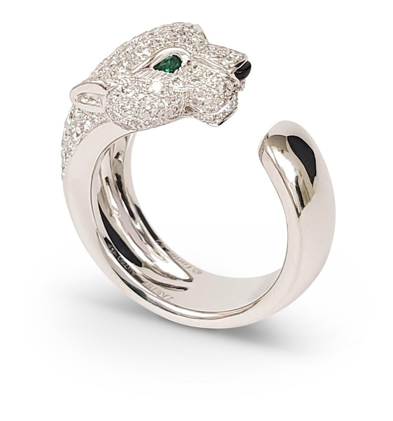 Panthère de Cartier White Gold Diamond Emerald and Onyx Stone Ring at ...