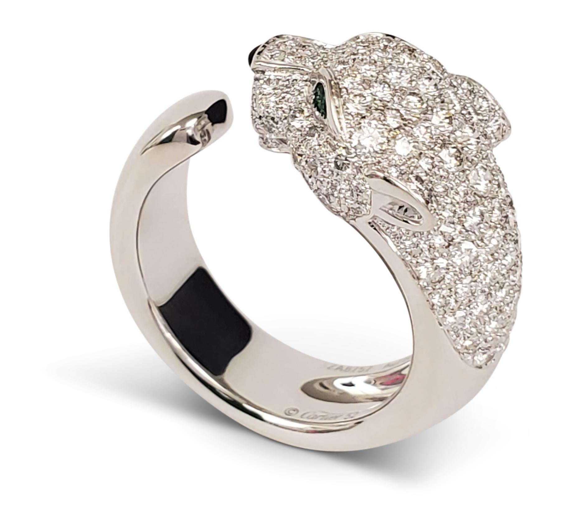 Women's Panthère de Cartier White Gold Diamond Emerald and Onyx Stone Ring