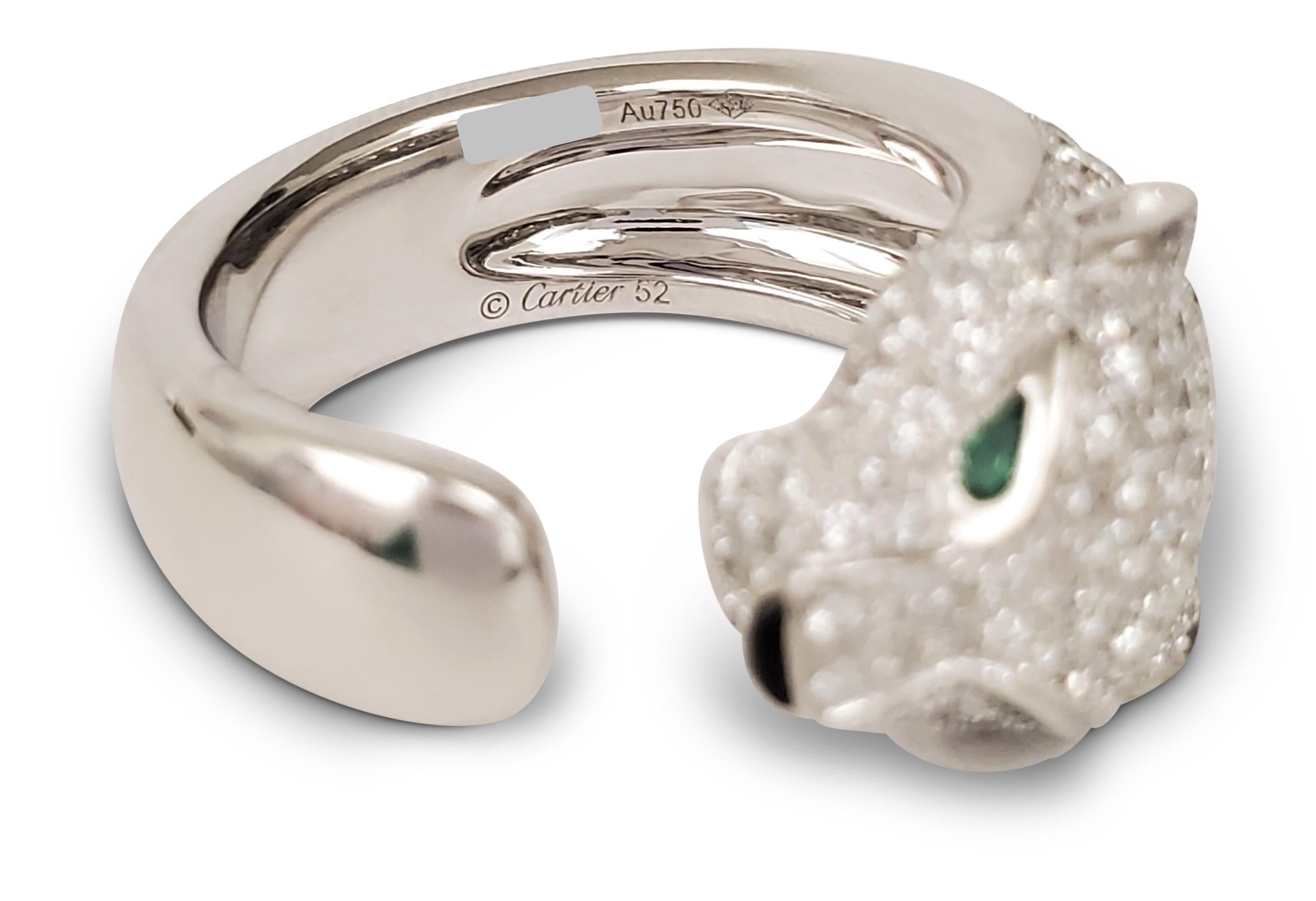 Panthère de Cartier White Gold Diamond Emerald and Onyx Stone Ring 1