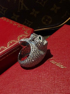 Panthère de Cartier White Gold Full Diamond Pave Ring Size 52