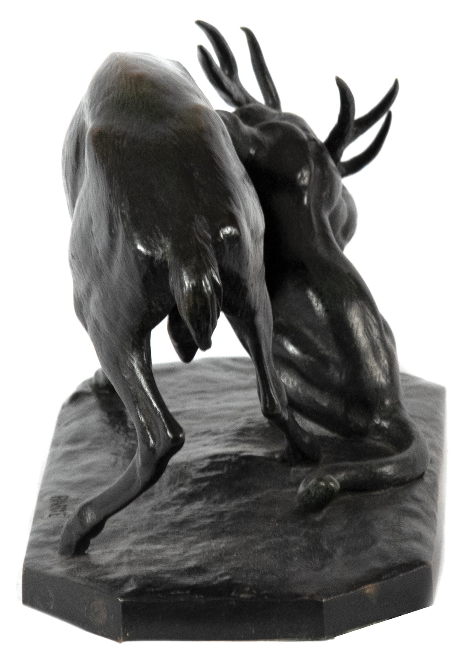 French Panthère Saisissant Un Cerf by Antoine-Louis Barye For Sale