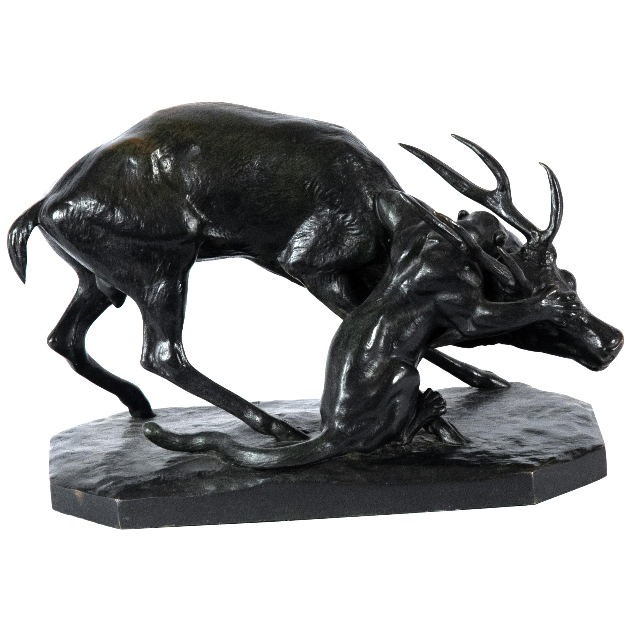 Panthère Saisissant Un Cerf by Antoine-Louis Barye For Sale