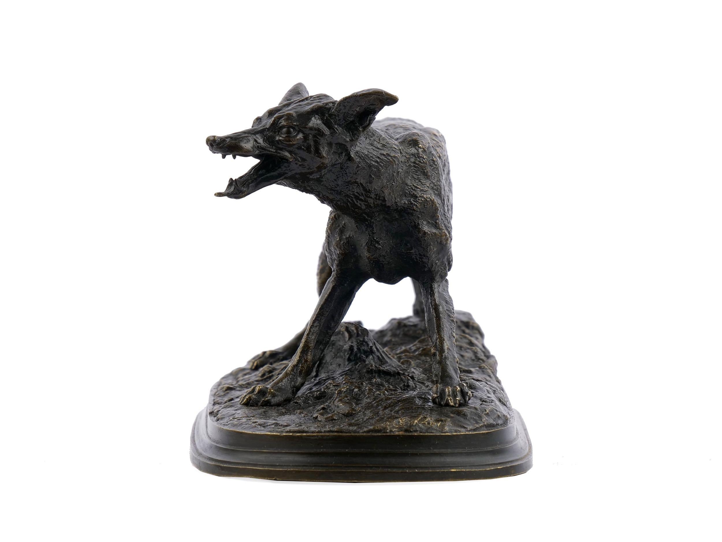 French “Panting Fox” ‘1847’ Atelier Bronze Sculpture by Pierre Jules Mene