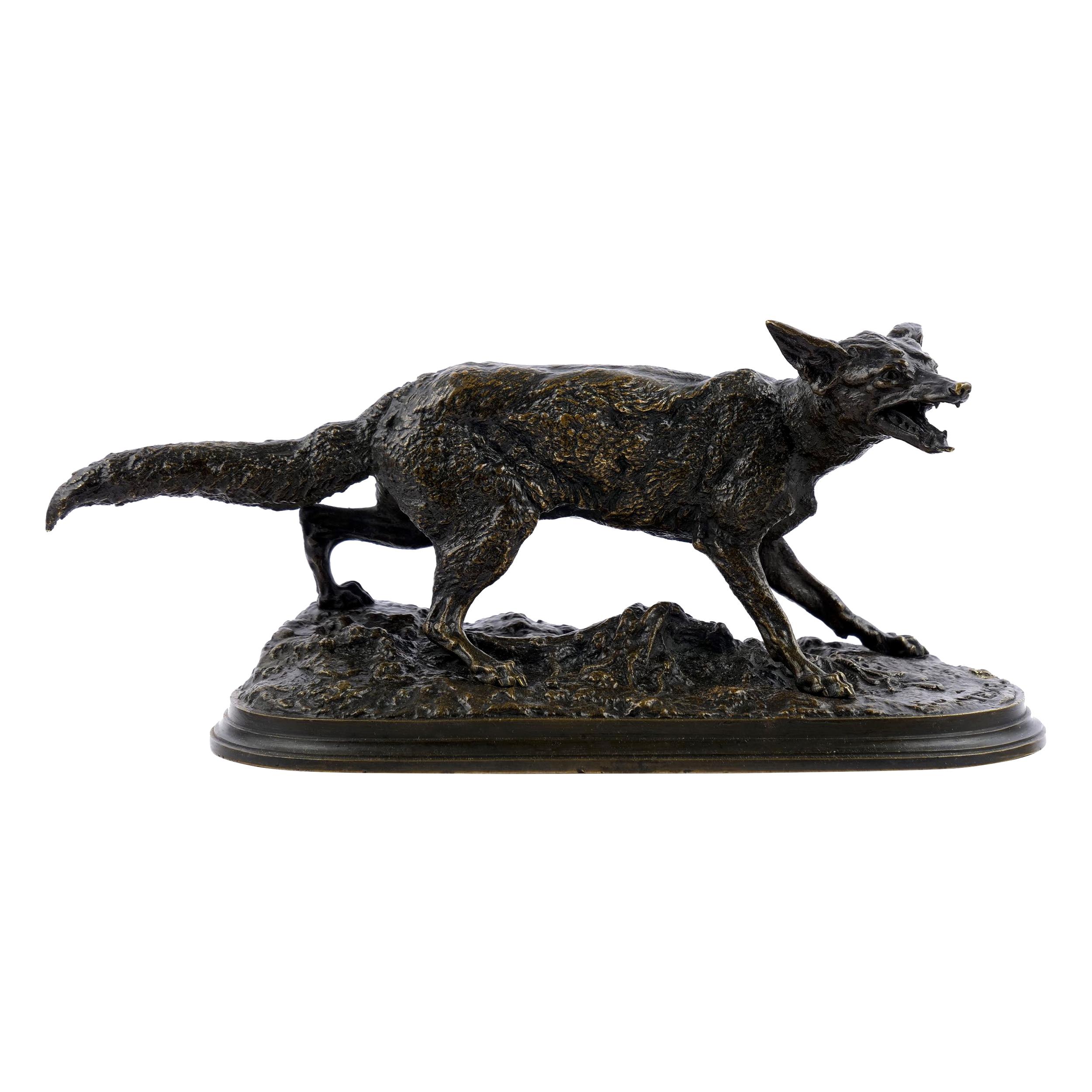 “Panting Fox” ‘1847’ Atelier Bronze Sculpture by Pierre Jules Mene