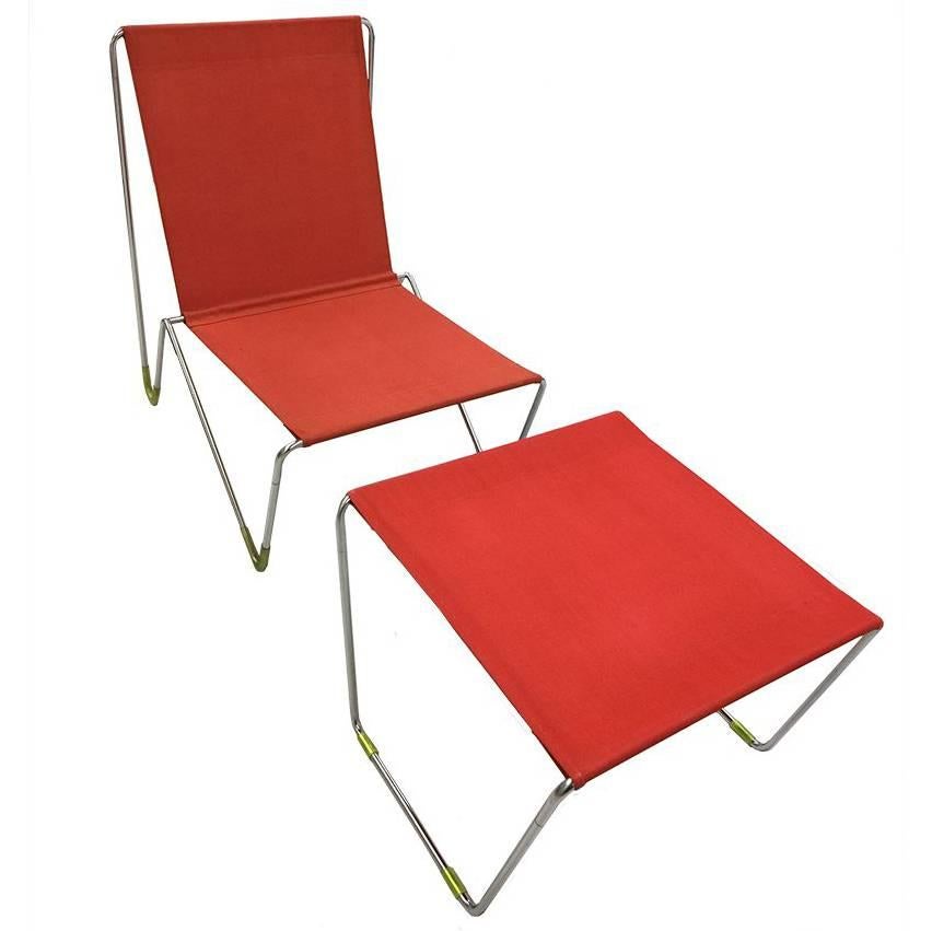 Panton Verner Bachelor Chair with Stool/Red For Sale