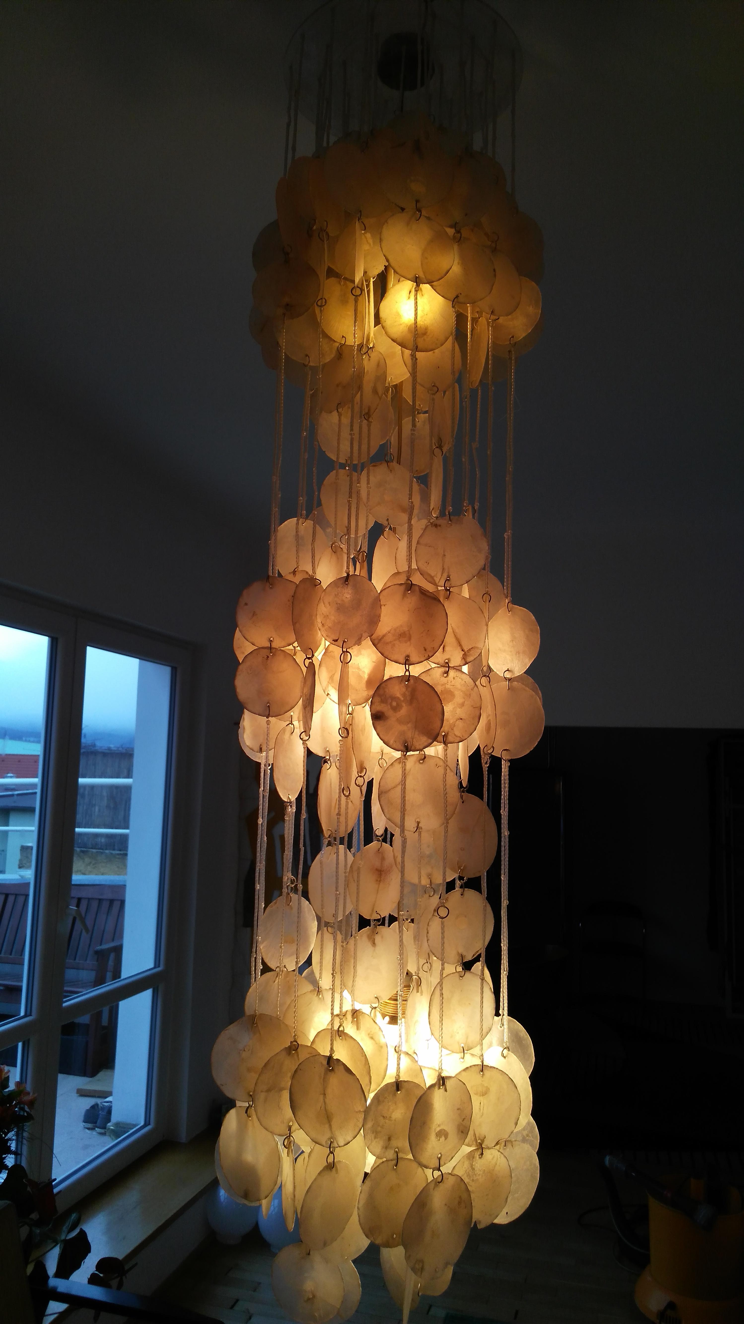 Mid-Century Modern In the Style of Panton Verner Capiz Shell Chandelier or Pendant, 1970s