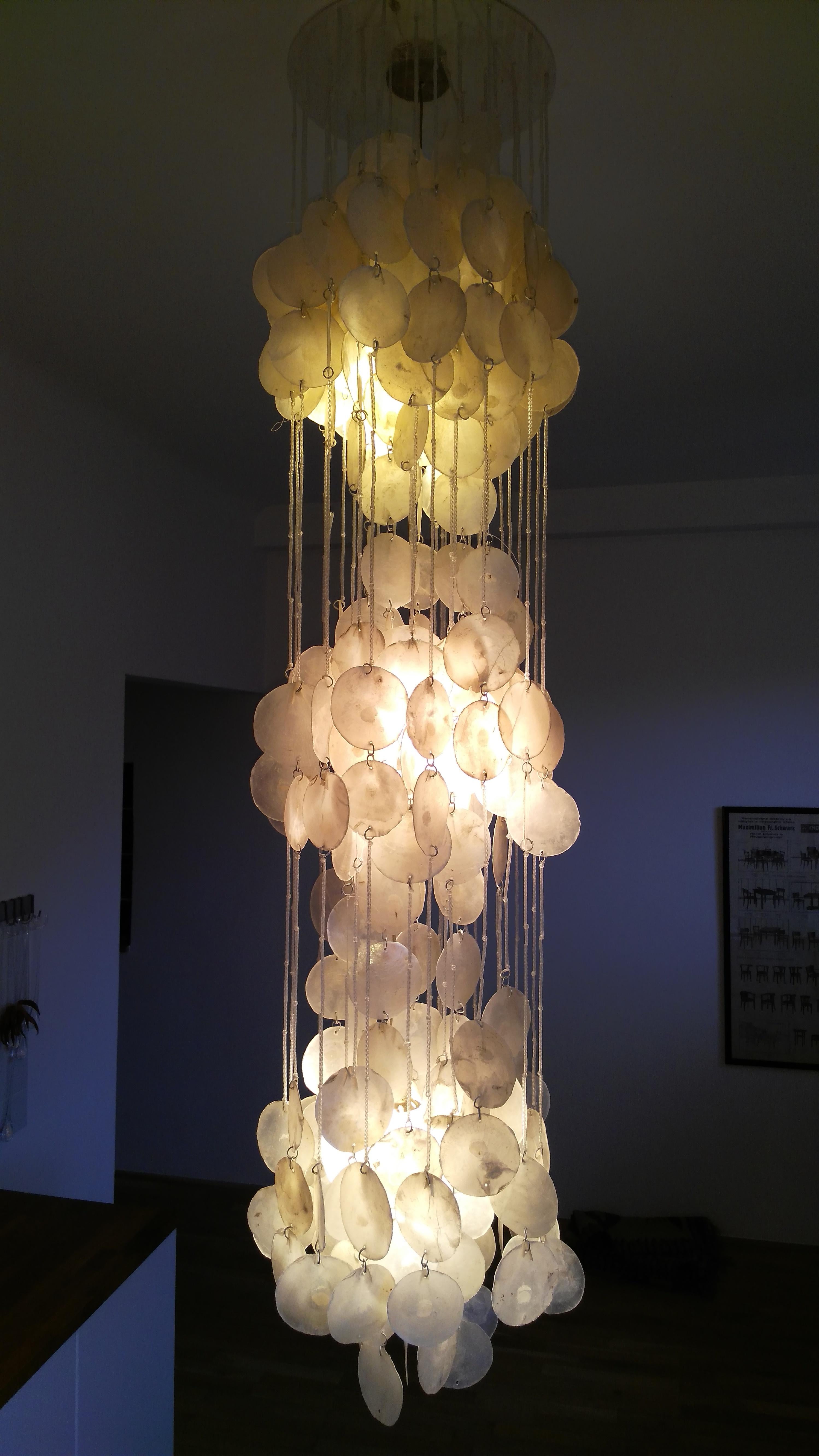 Late 20th Century In the Style of Panton Verner Capiz Shell Chandelier or Pendant, 1970s