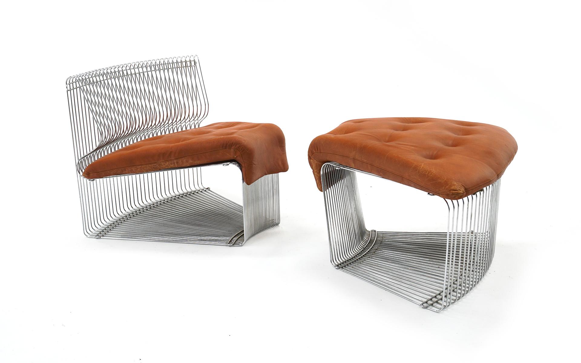 Pantonova Chair and Ottoman by Verner Panton, Chrome Steel and Cognac Leather For Sale 2