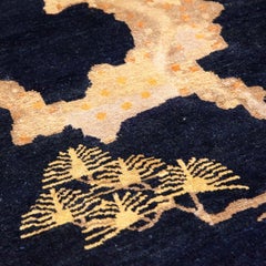 Pao Tou Crane Chinese Export Hand Knotted Wool Antique Rug, Early 20th Century