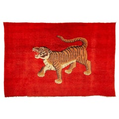 Pao Tou Tiger Chinese Export Hand Knotted Wool Antique Rug, circa 1900