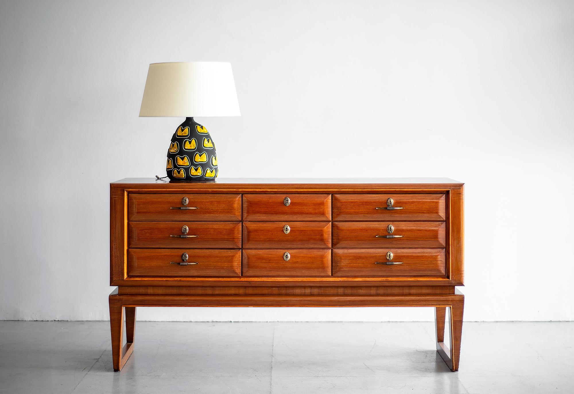 Paolo Buffa sideboard, circa 1940s. 
Gorgeous inlayed detailing, floating loop legs and original ornate hardware.