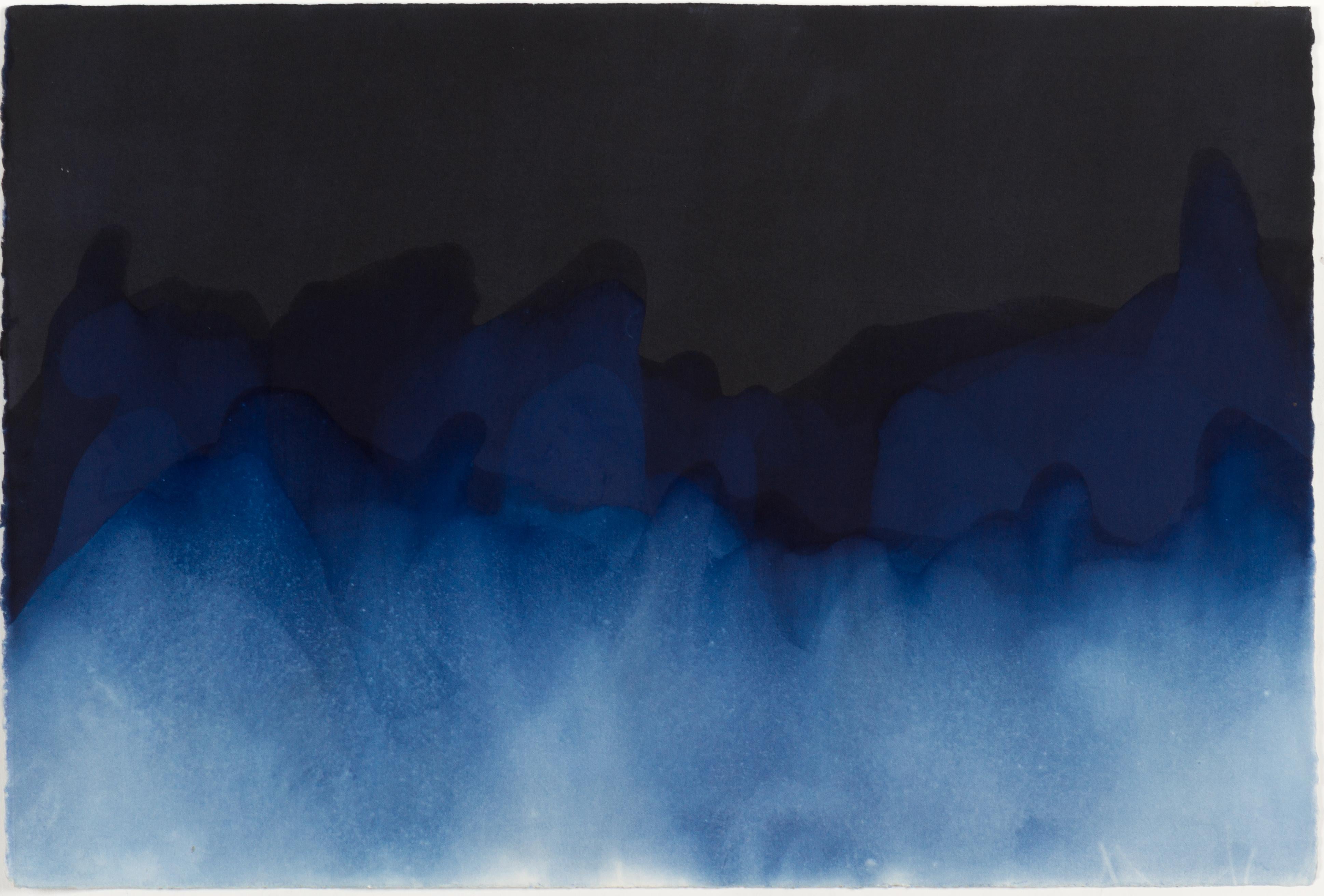 Paola Davila Landscape Photograph - 27° 44' 30.192" N 114° 14' 36.340" W-10. Cyanotype photograph of the ocean waves