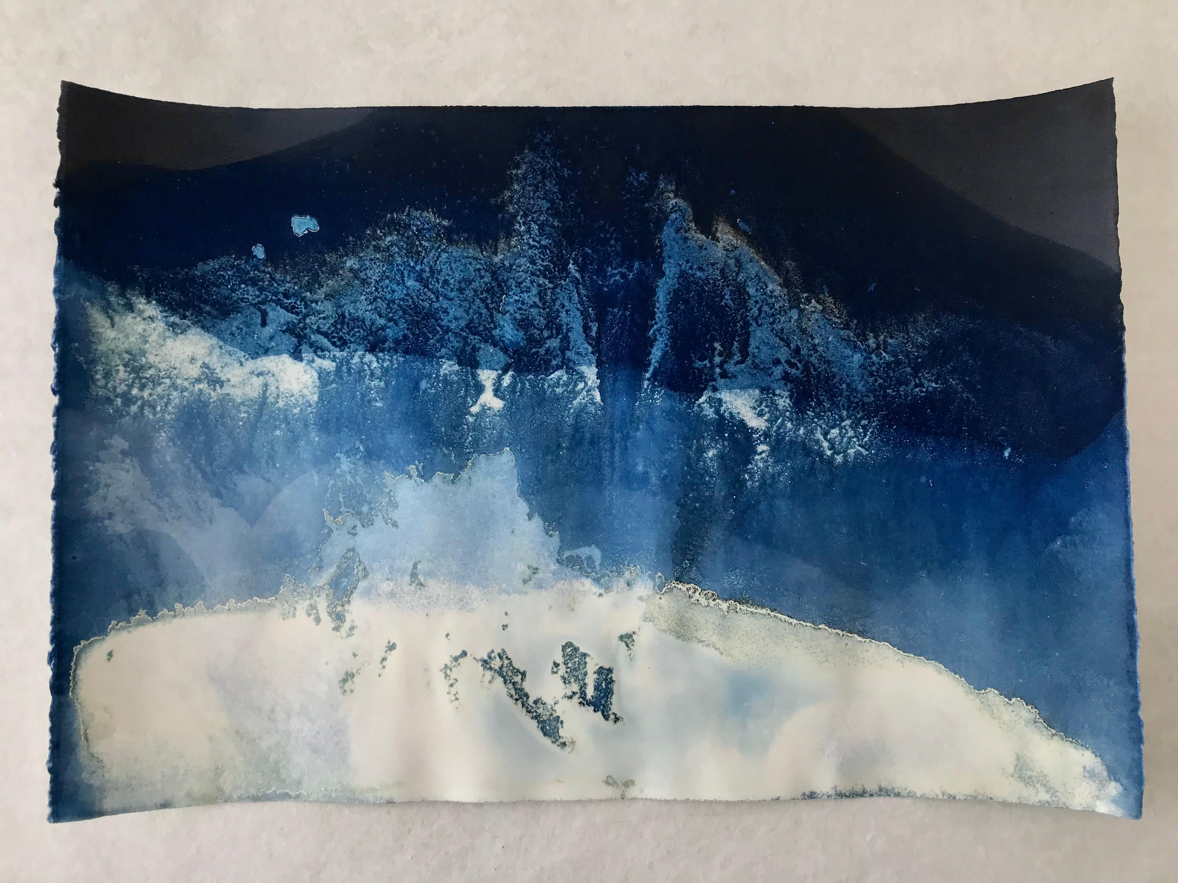 28° 14' 20.922'' N, 114° 6' 9.395'' W-8. Cyanotype photograph of the ocean waves - Abstract Photograph by Paola Davila