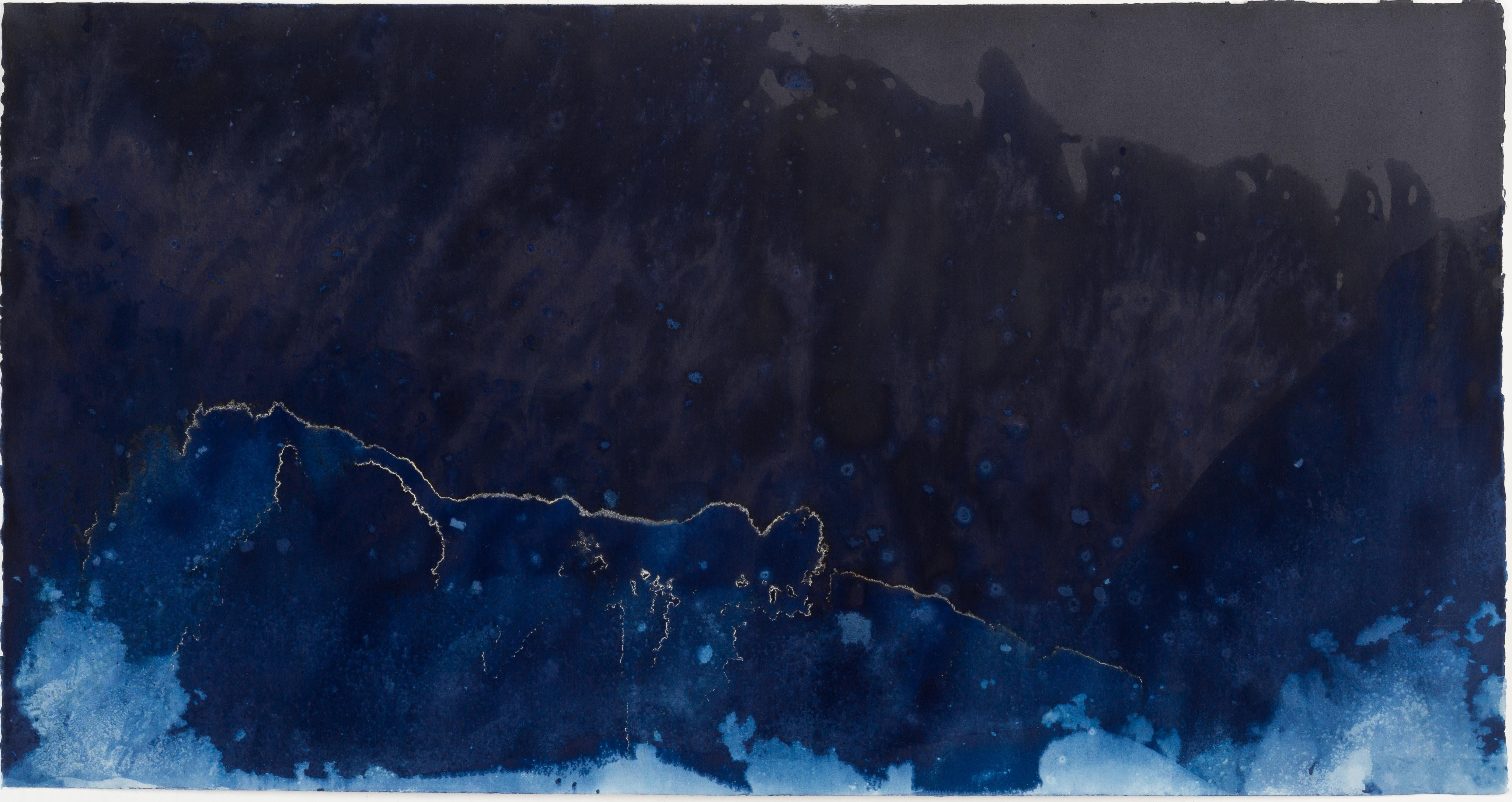 Paola Davila Landscape Photograph - 28° 14' 22.942''N, 114° 6' 4.129'' W-12. Cyanotype photograph of the ocean waves