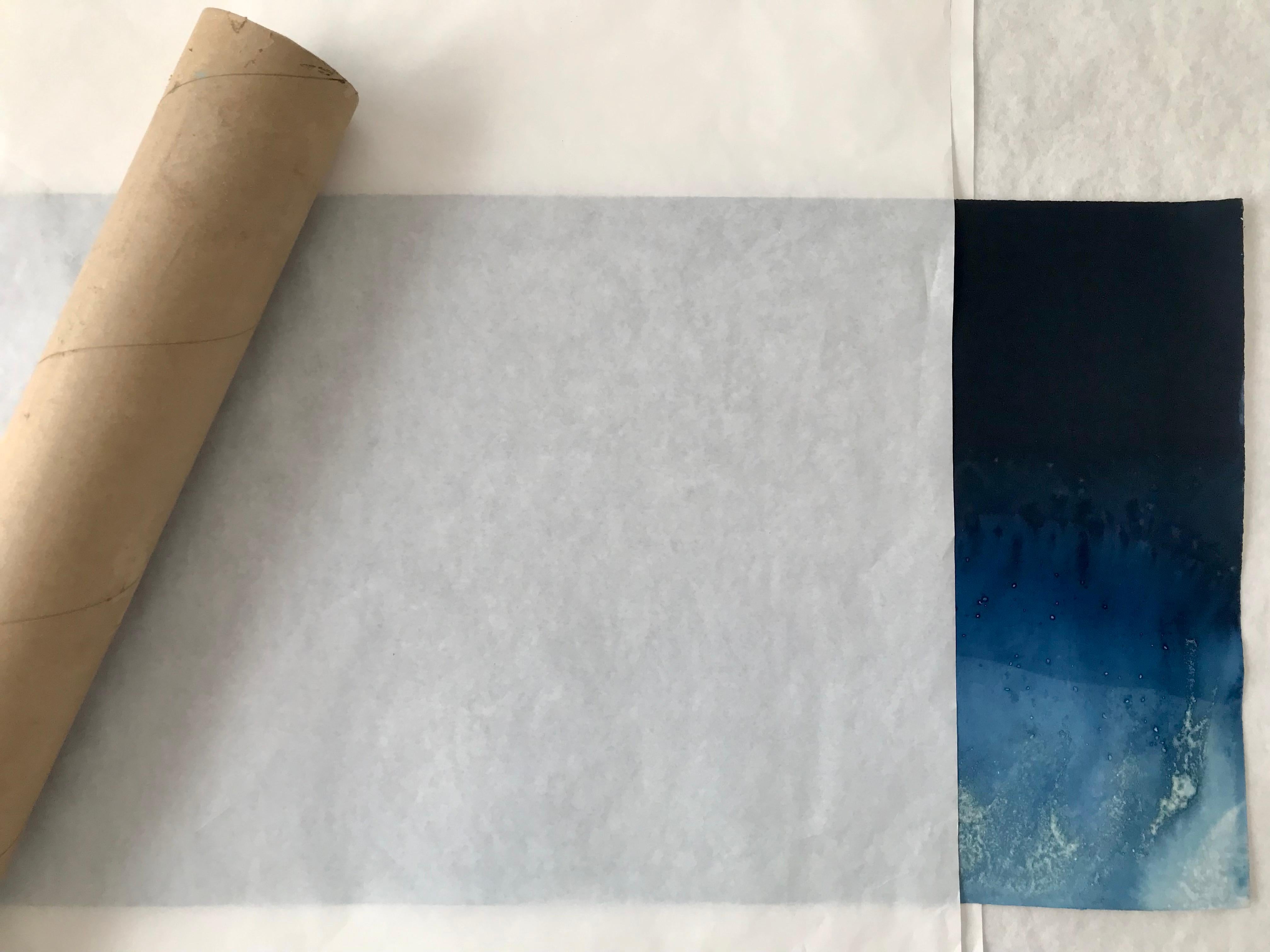 28° 14' 22.942'' N, 114° 6' 4.129'' W-5. Cyanotype photograph of the ocean waves - Black Landscape Photograph by Paola Davila