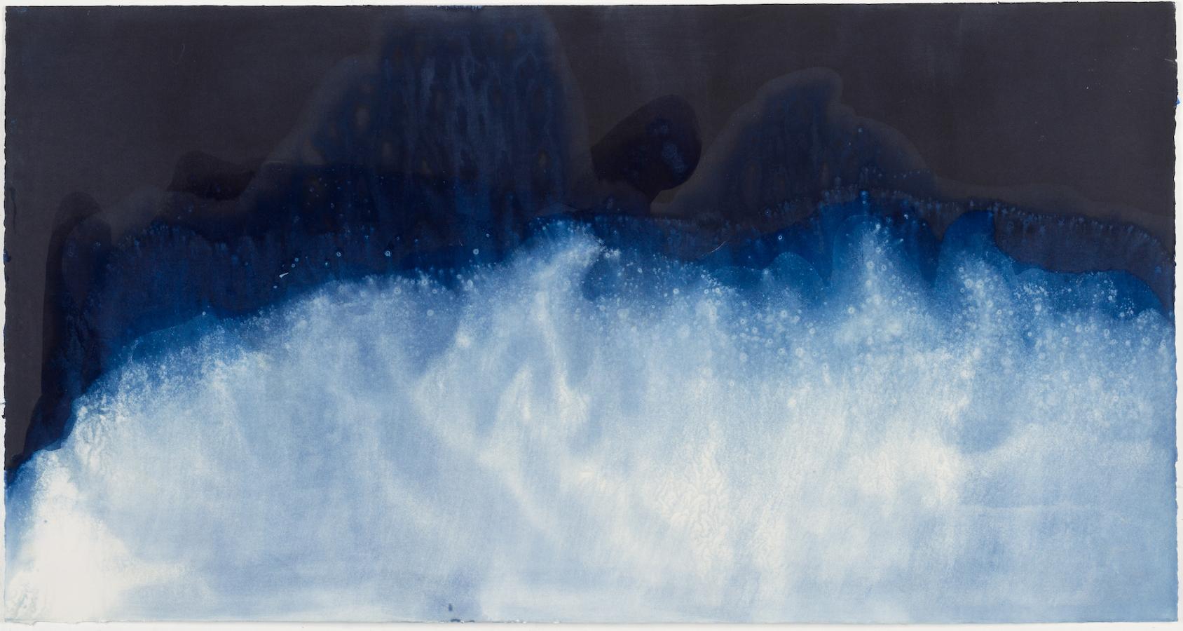 28° 14' 22.942'' N, 114° 6' 4.129'' W-6. Cyanotype photograph of the ocean waves - Photograph by Paola Davila
