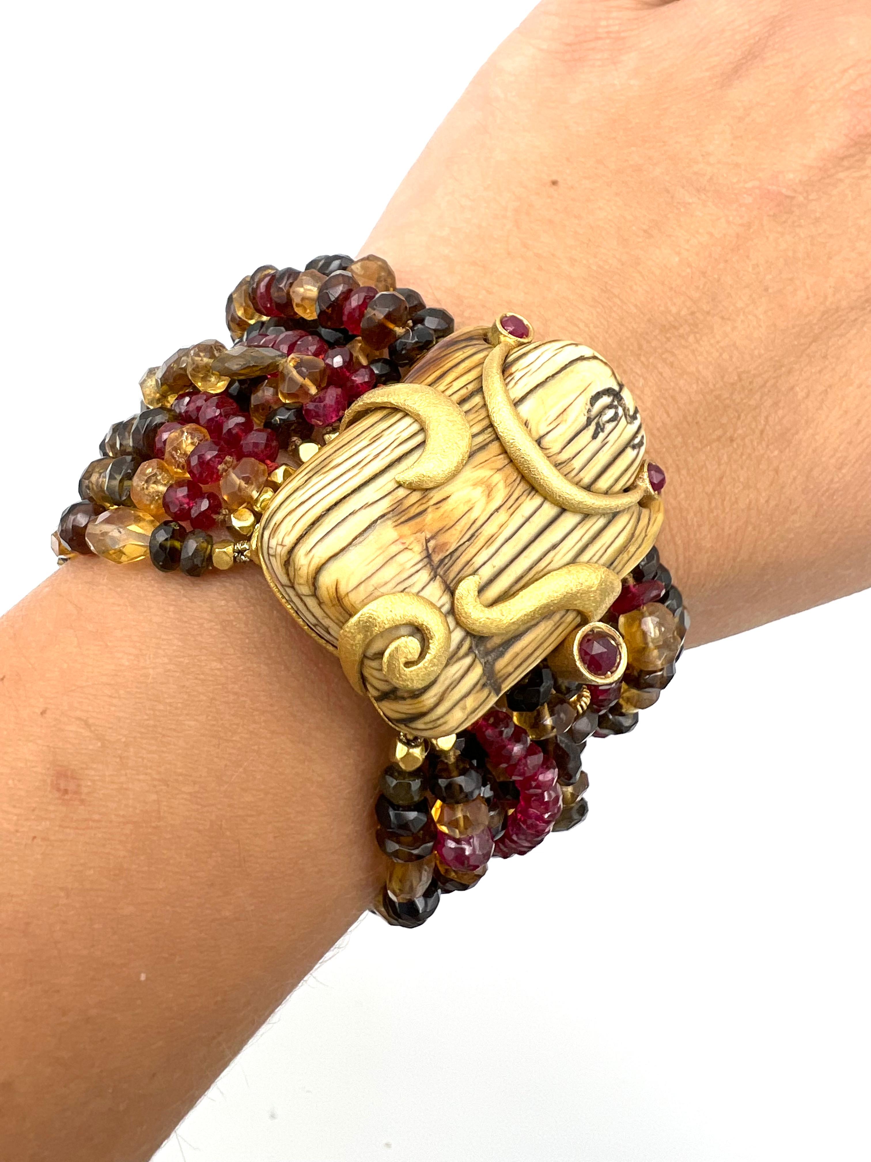 Paola Ferro Yellow Gold and Gemstone Bead Bracelet For Sale 3