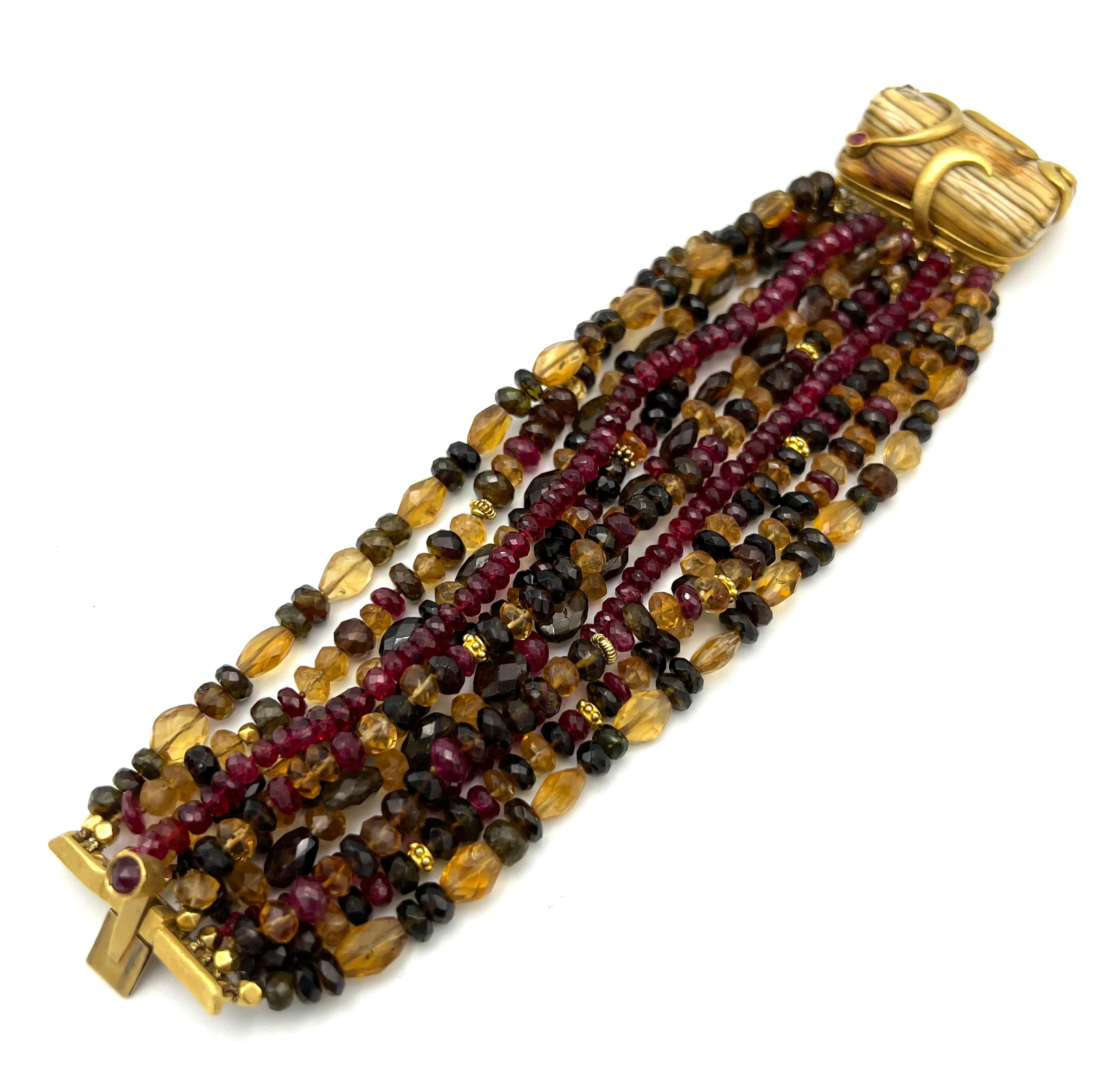 Paola Ferro Yellow Gold and Gemstone Bead Bracelet In Excellent Condition For Sale In Beverly Hills, CA