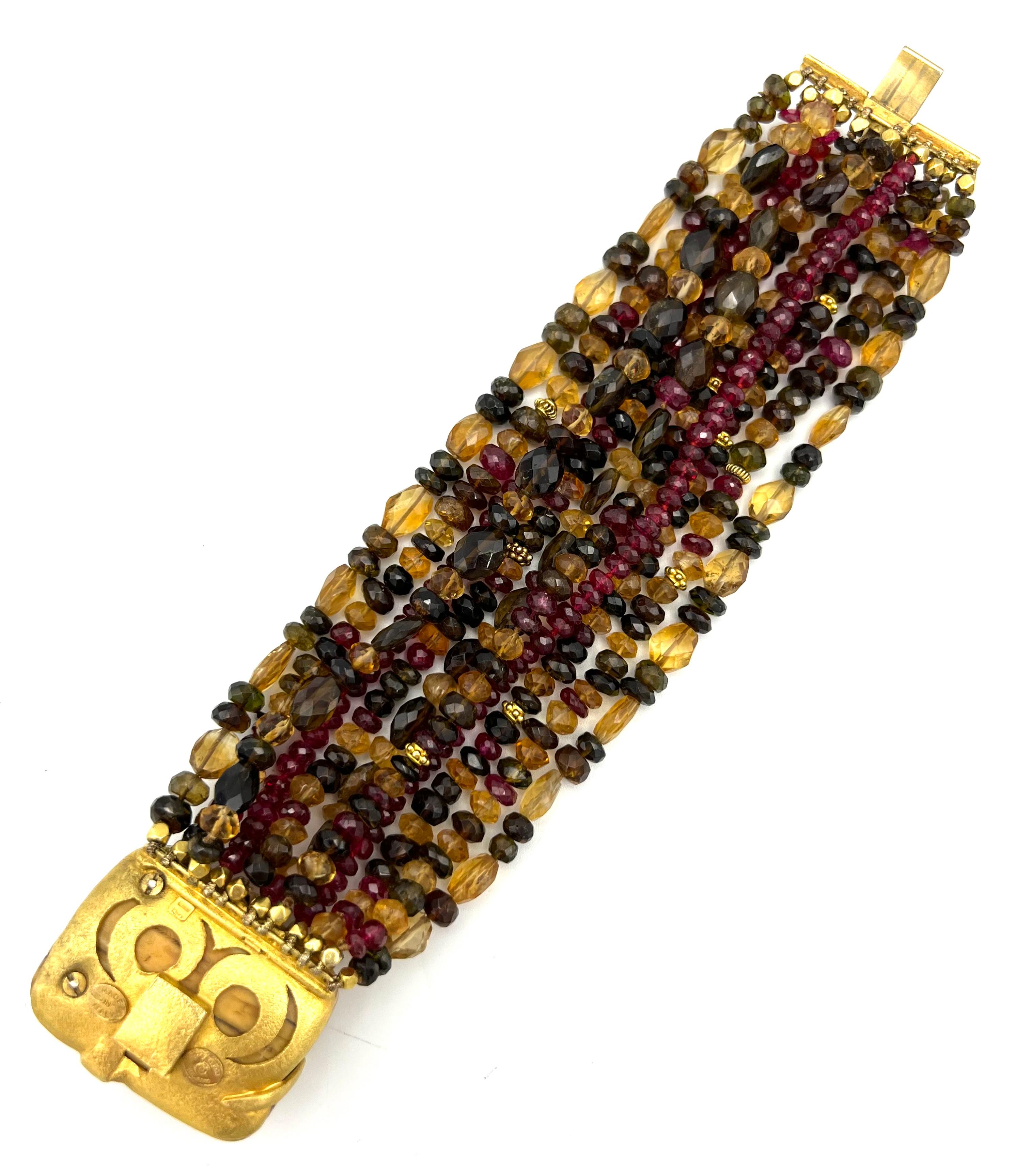 Women's or Men's Paola Ferro Yellow Gold and Gemstone Bead Bracelet For Sale
