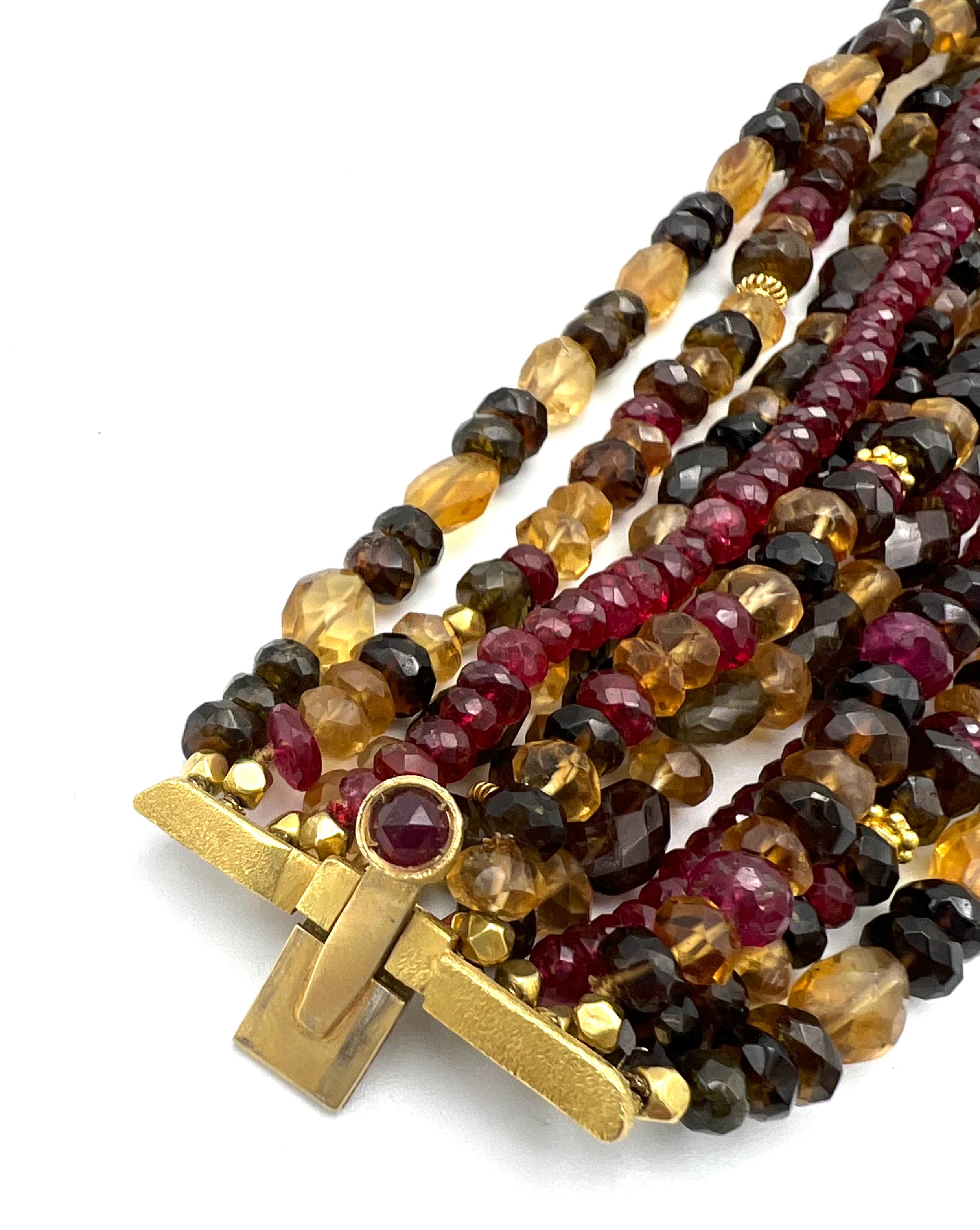 Paola Ferro Yellow Gold and Gemstone Bead Bracelet For Sale 1