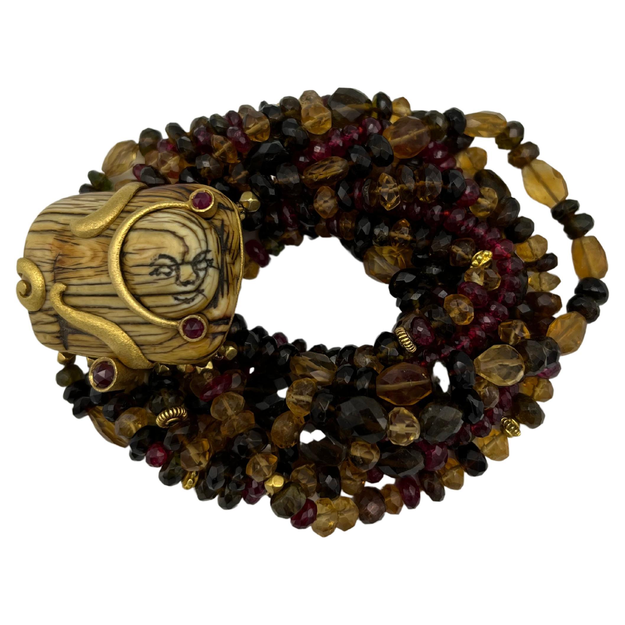 Paola Ferro Yellow Gold and Gemstone Bead Bracelet For Sale