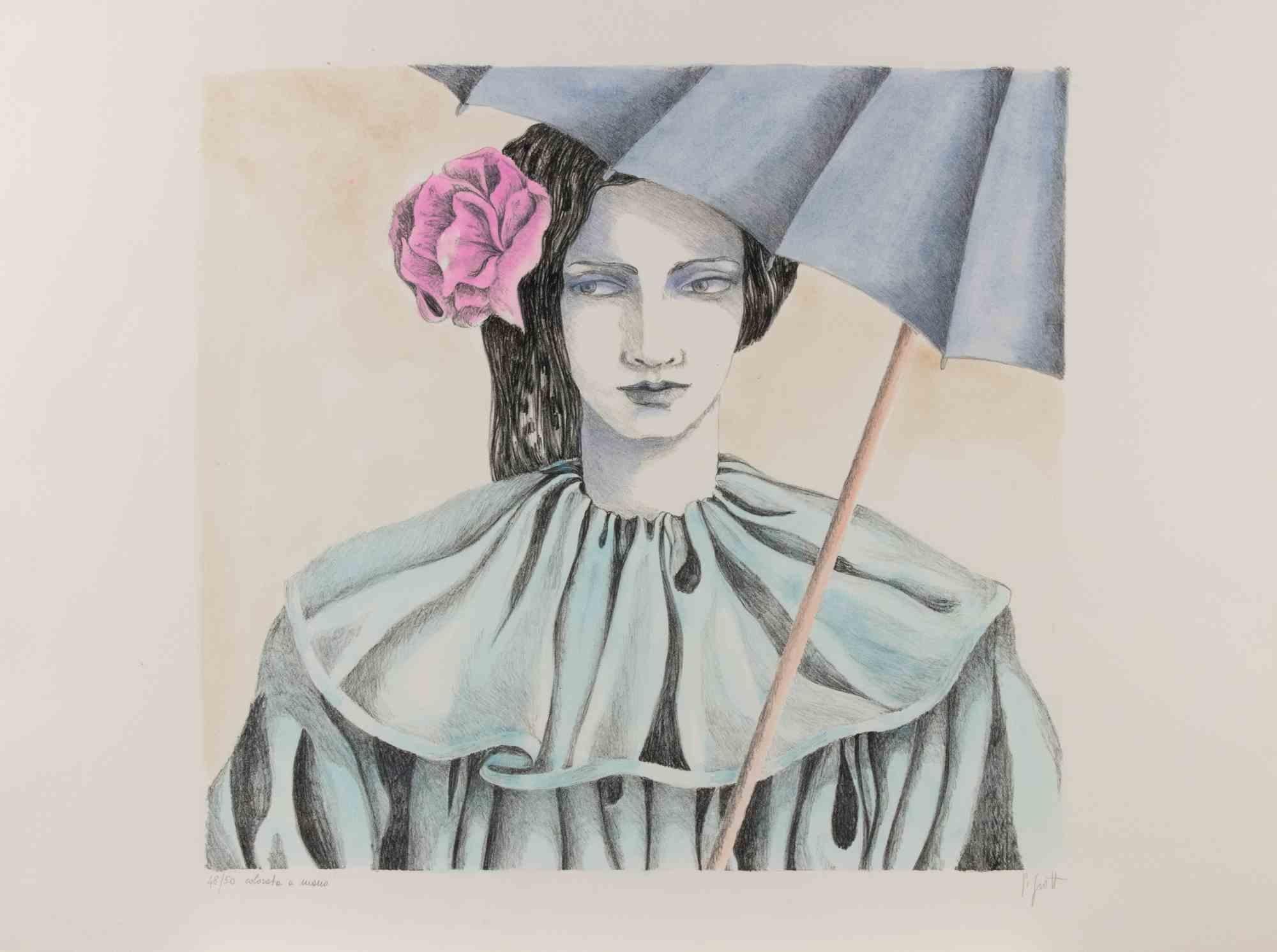 Umbrella Girl - Lithograph by Paola Grott - 1990s