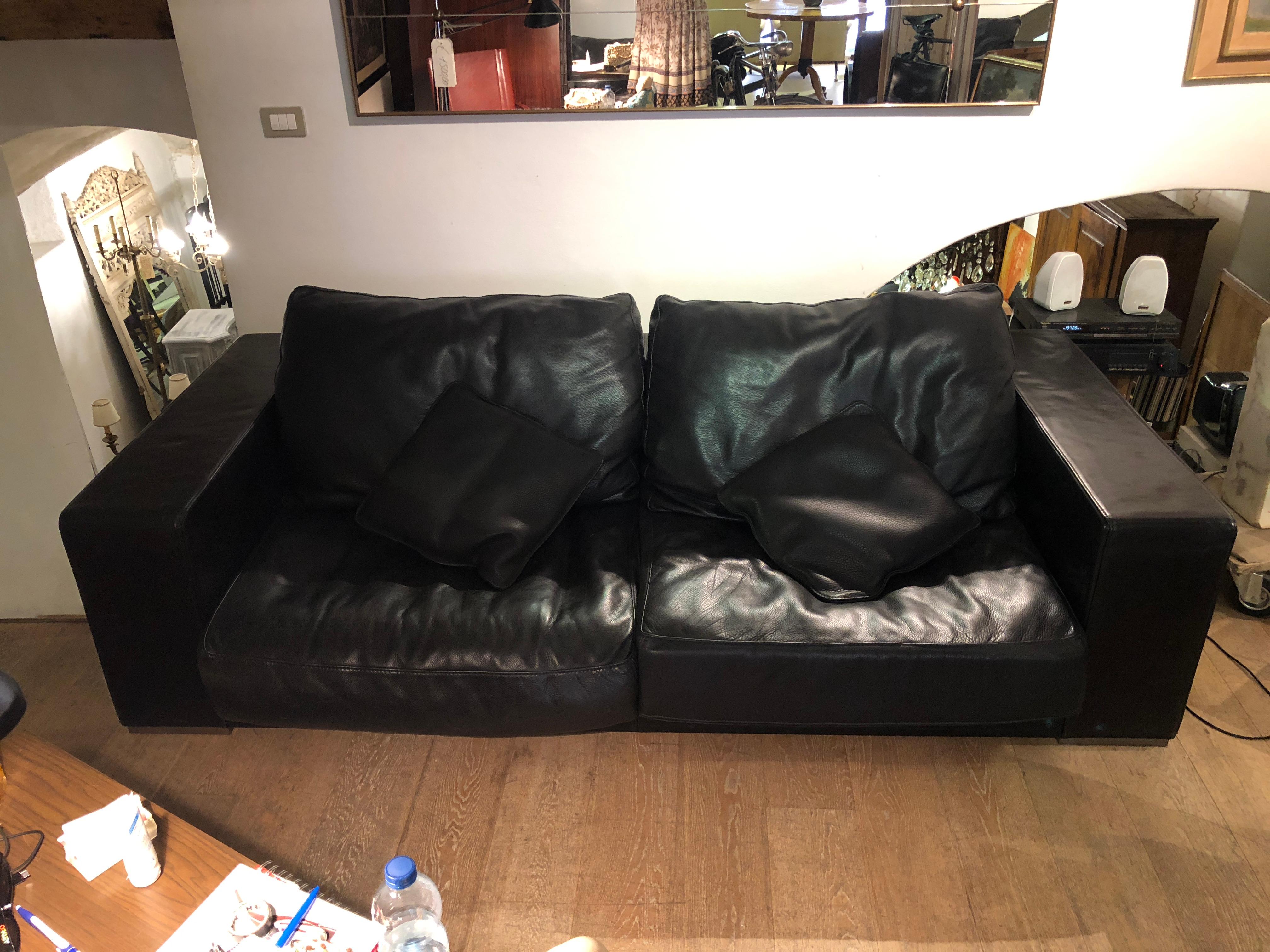 Post-Modern Paola Navone Budapest Elephant Black Leather Sofa for Baxter, 240 cm, 93