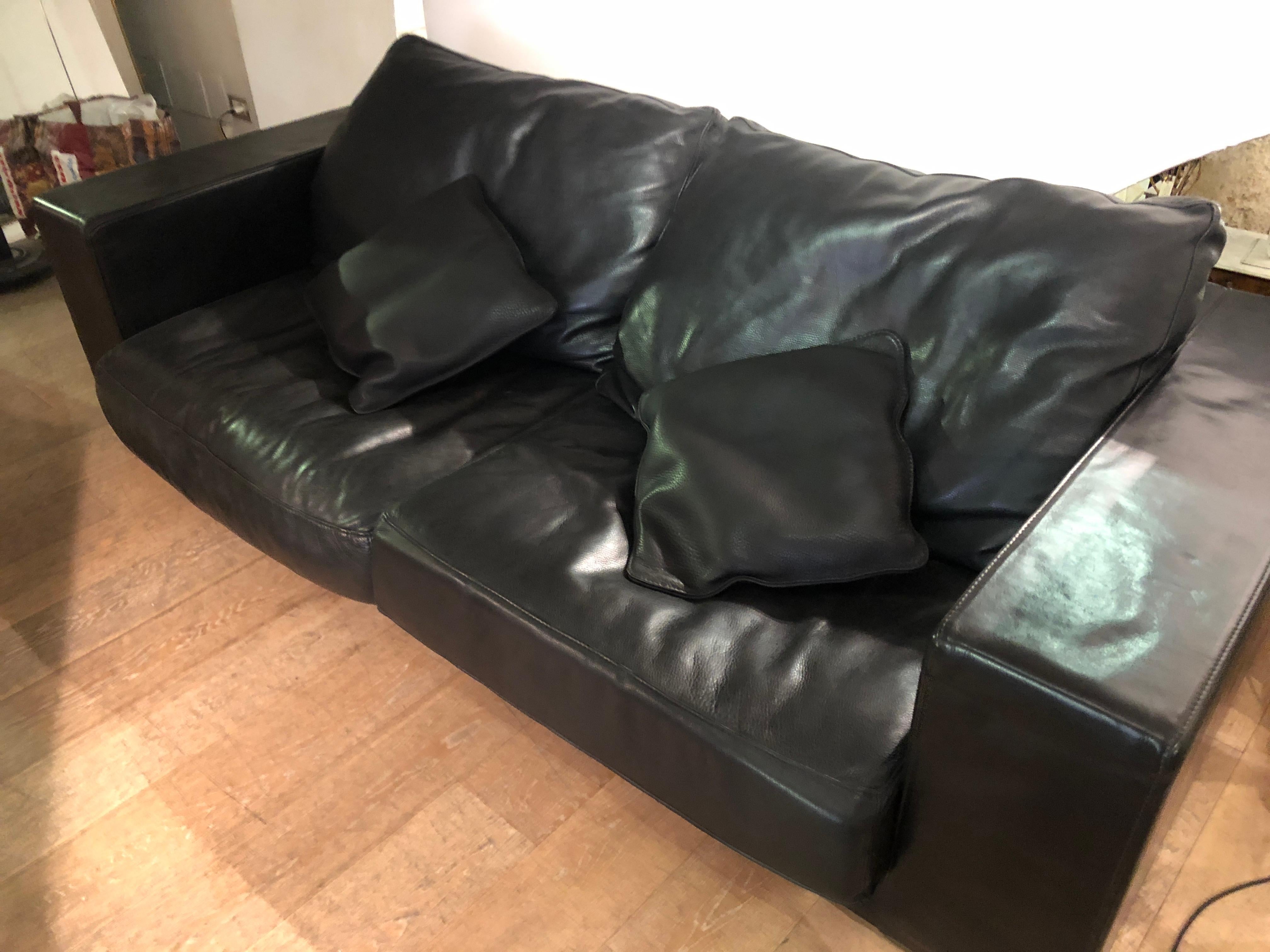 Contemporary Paola Navone Budapest Elephant Black Leather Sofa for Baxter, 240 cm, 93