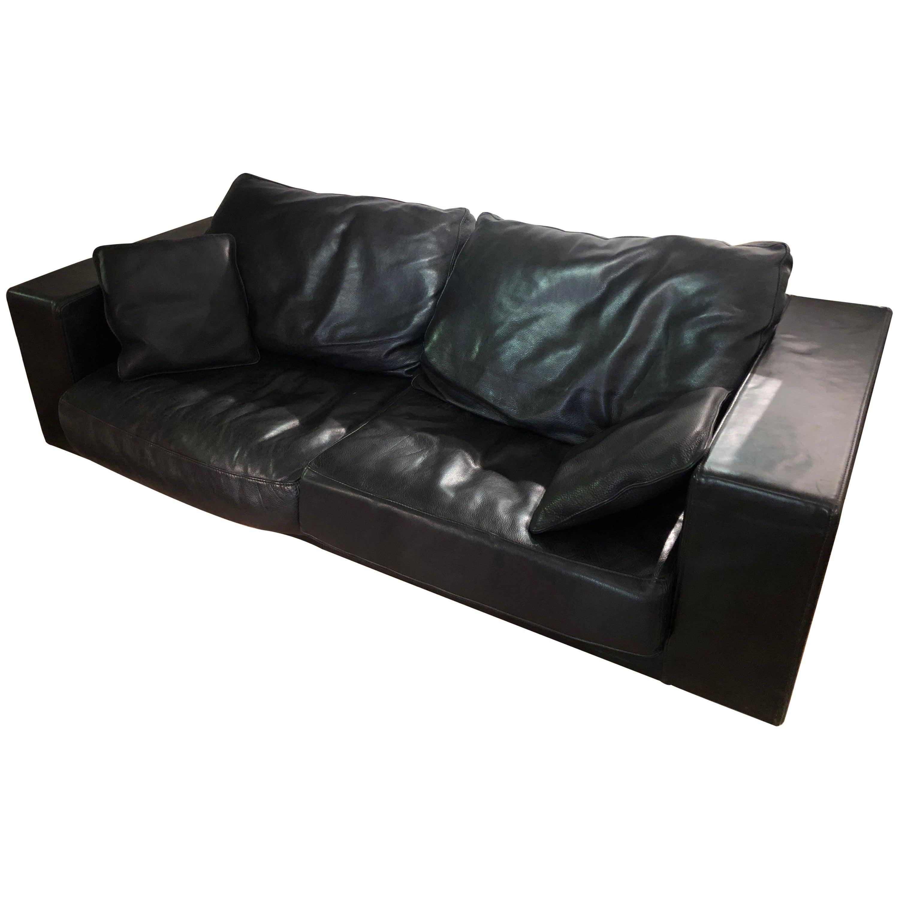 Paola Navone Budapest Elephant Black Leather Sofa for Baxter, 240 cm, 93"