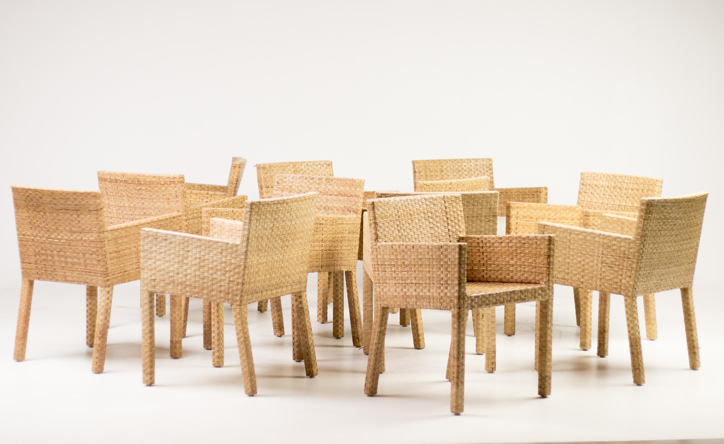 Modern Paola Navone Set of Ten Cane Armchairs