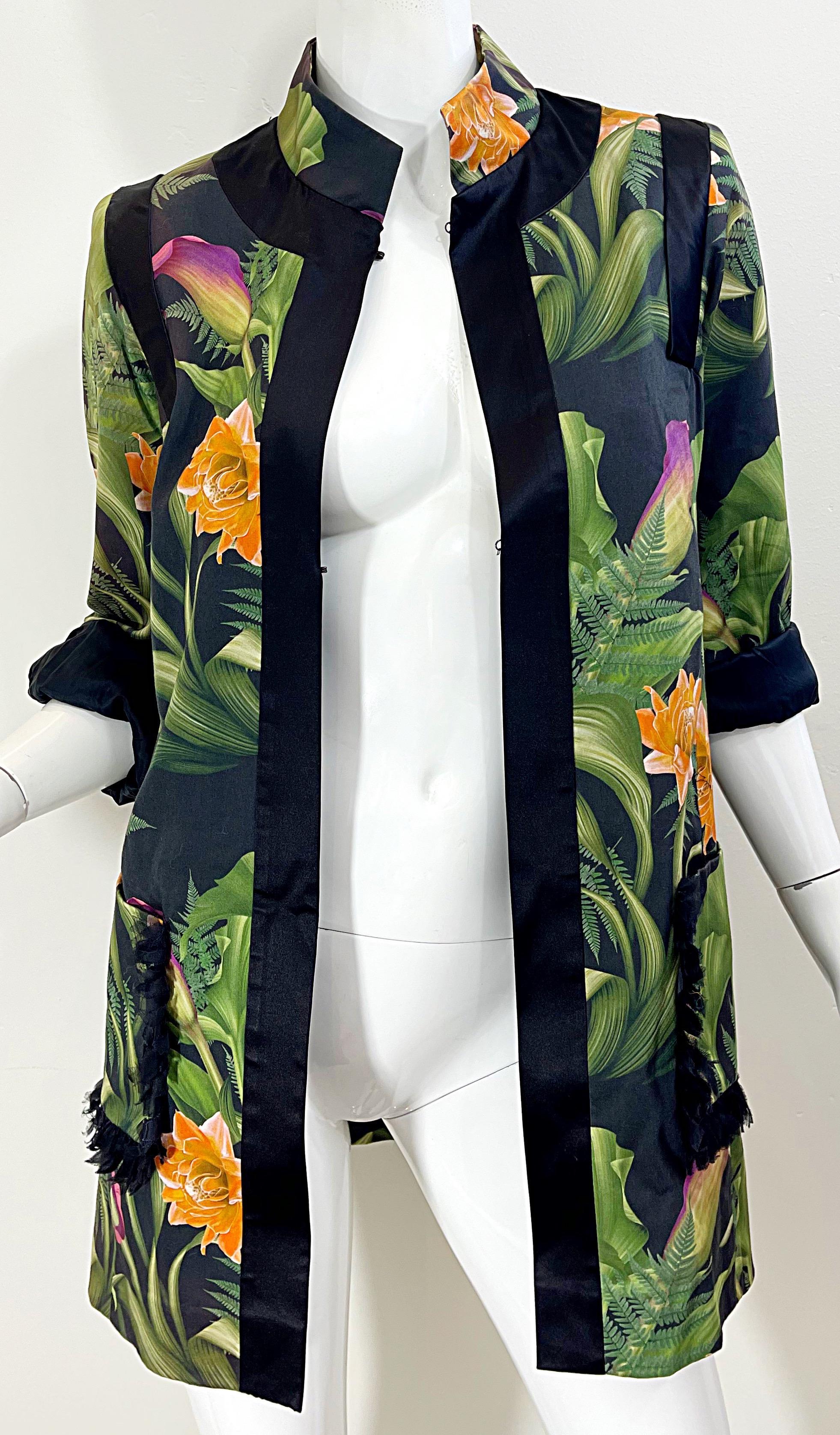Paola Quadretti 1990s Couture Botanical Gardens Printed Silk Vintage 90s Jacket For Sale 5