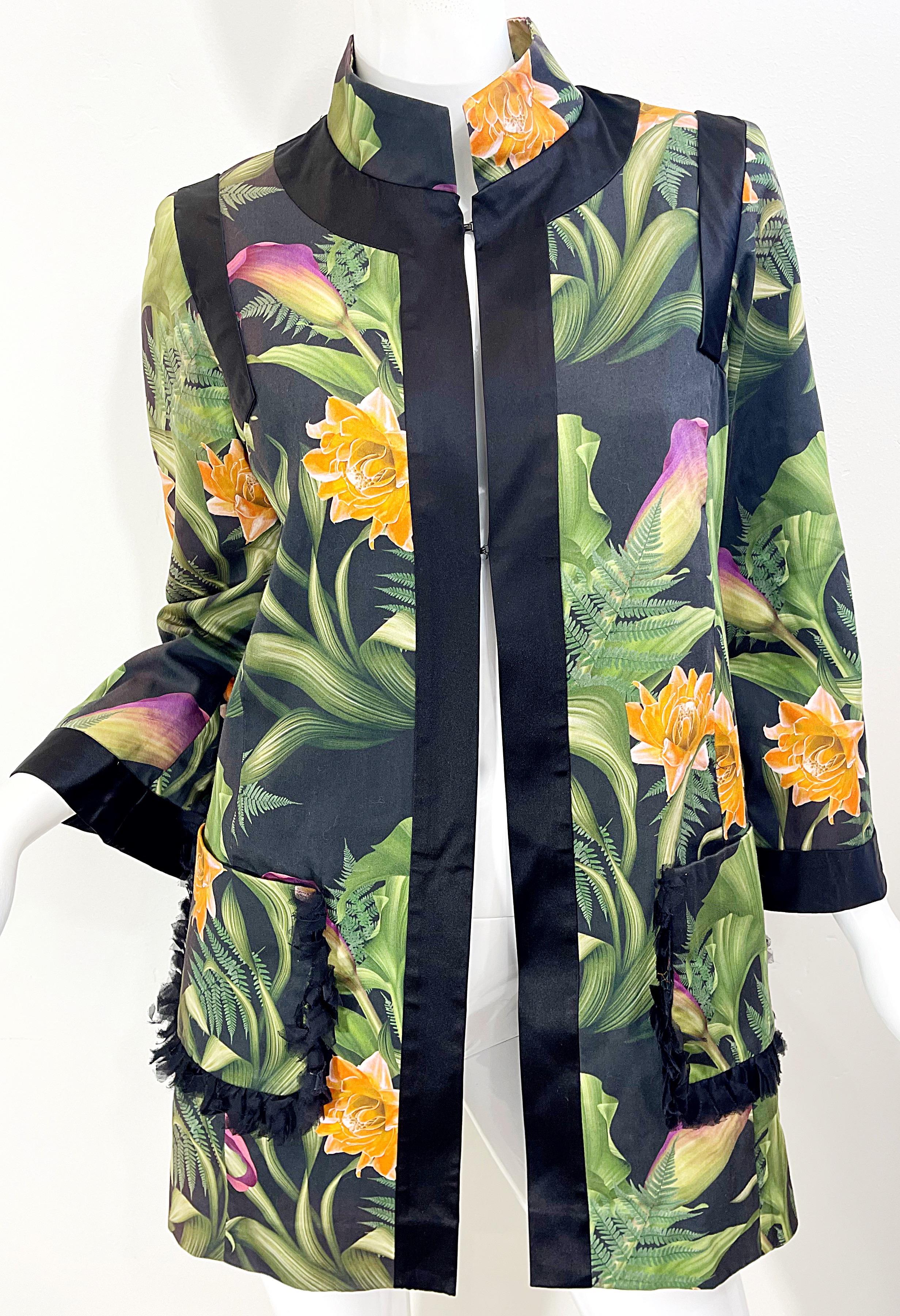 Paola Quadretti 1990s Couture Botanical Gardens Printed Silk Vintage 90s Jacket For Sale 6