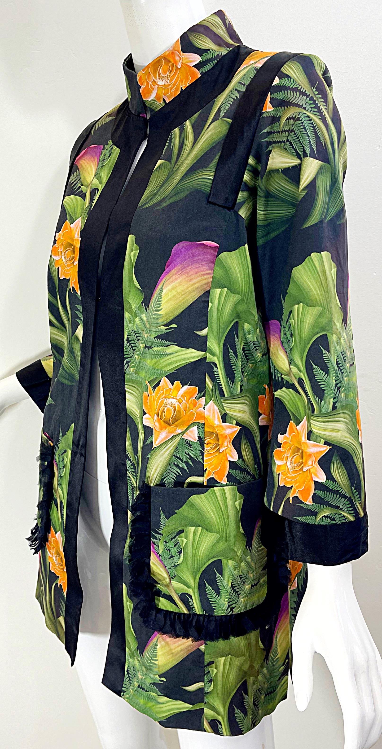 Paola Quadretti 1990s Couture Botanical Gardens Printed Silk Vintage 90s Jacket For Sale 7