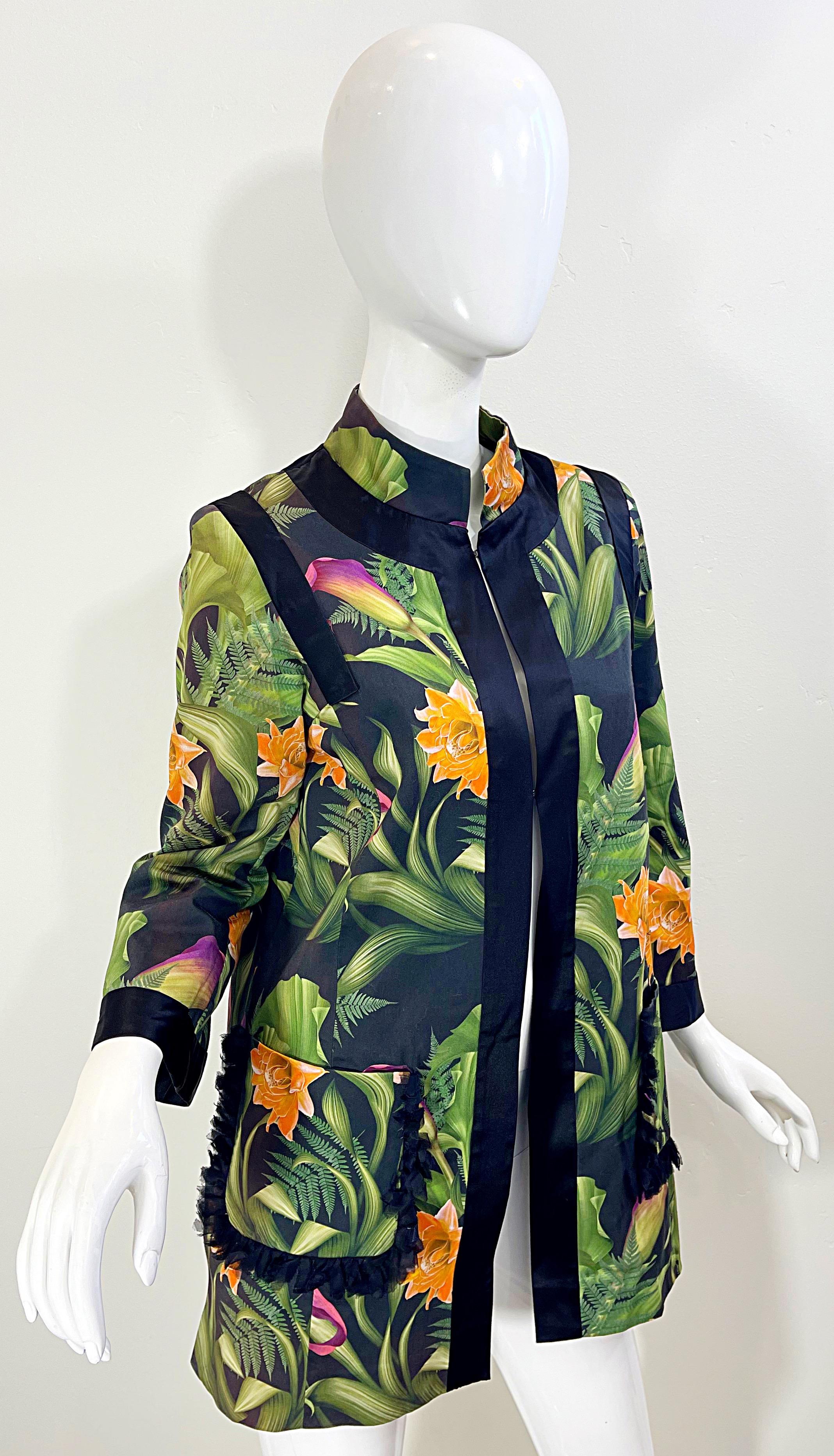 Paola Quadretti 1990s Couture Botanical Gardens Printed Silk Vintage 90s Jacket For Sale 8
