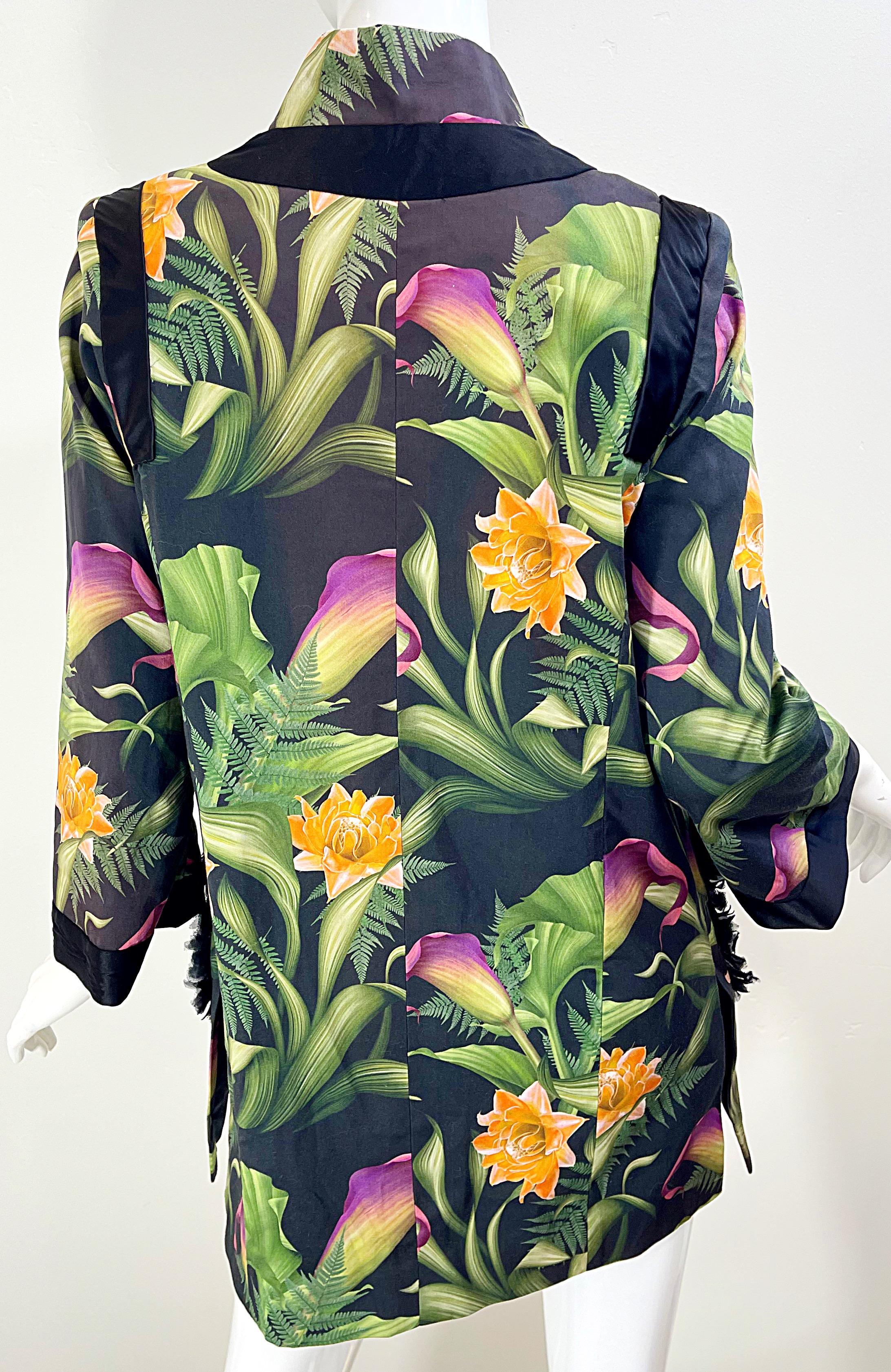 Paola Quadretti 1990s Couture Botanical Gardens Printed Silk Vintage 90s Jacket For Sale 9