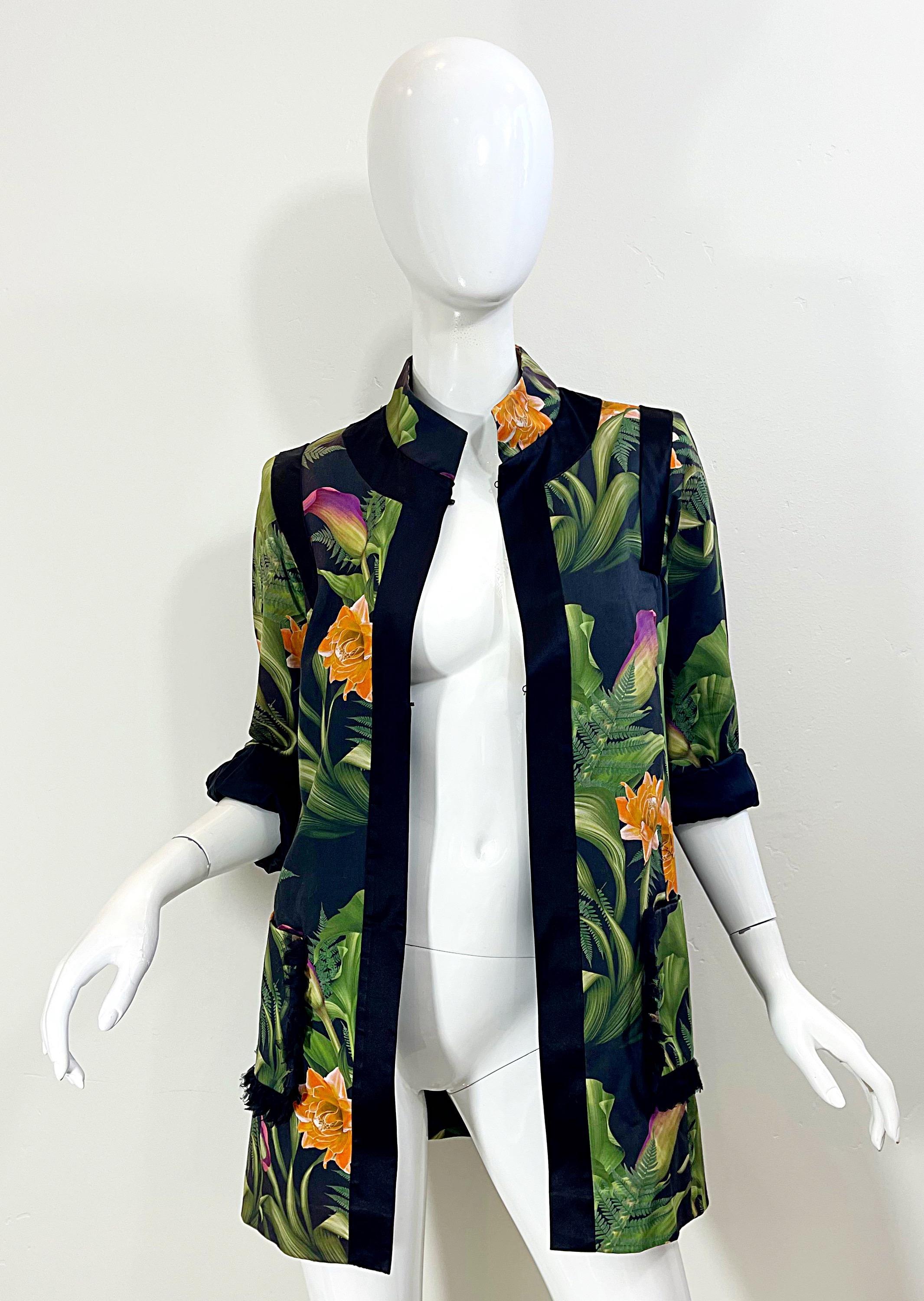 Paola Quadretti 1990s Couture Botanical Gardens Printed Silk Vintage 90s Jacket 10