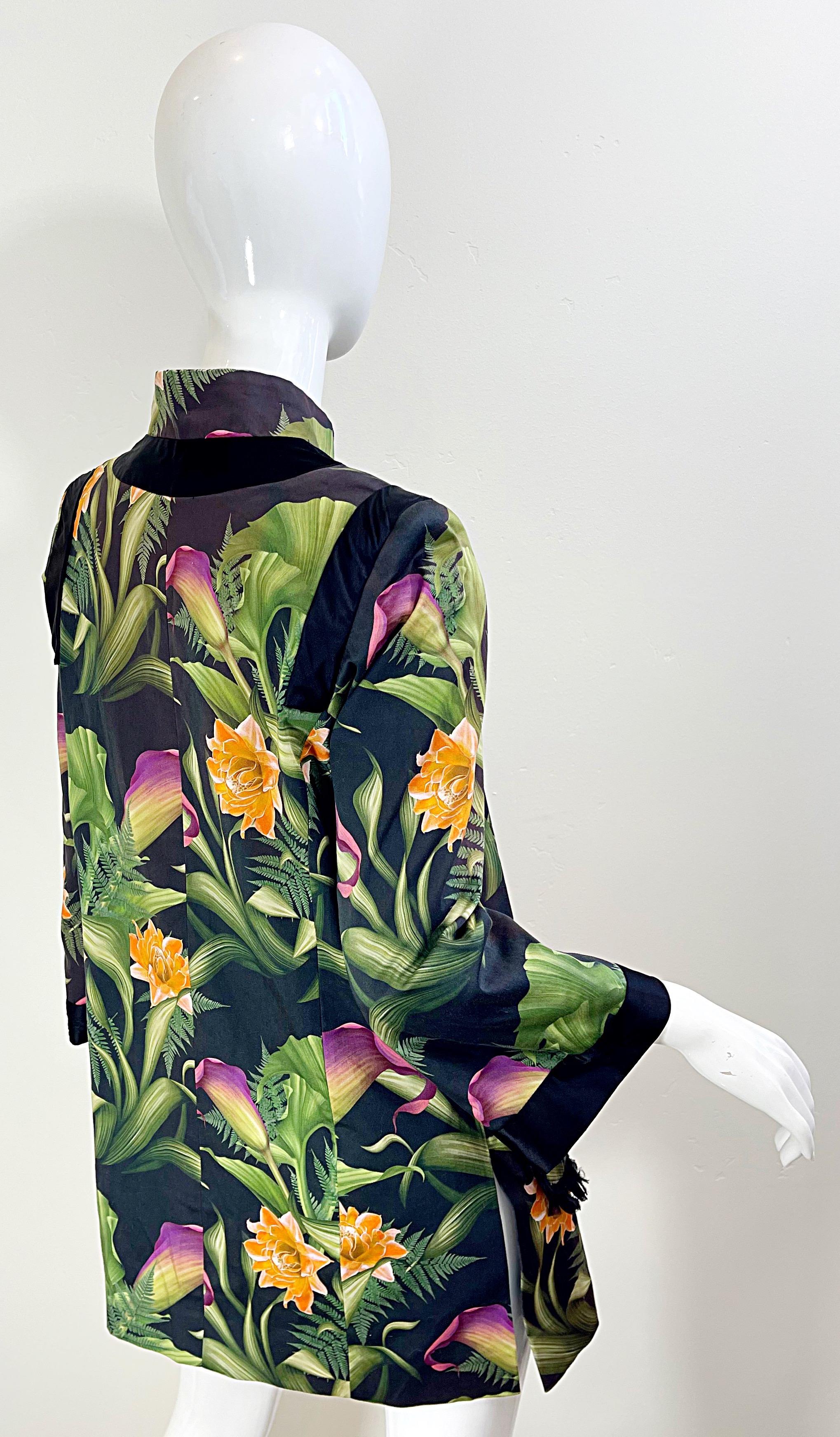 Paola Quadretti 1990s Couture Botanical Gardens Printed Silk Vintage 90s Jacket For Sale 11