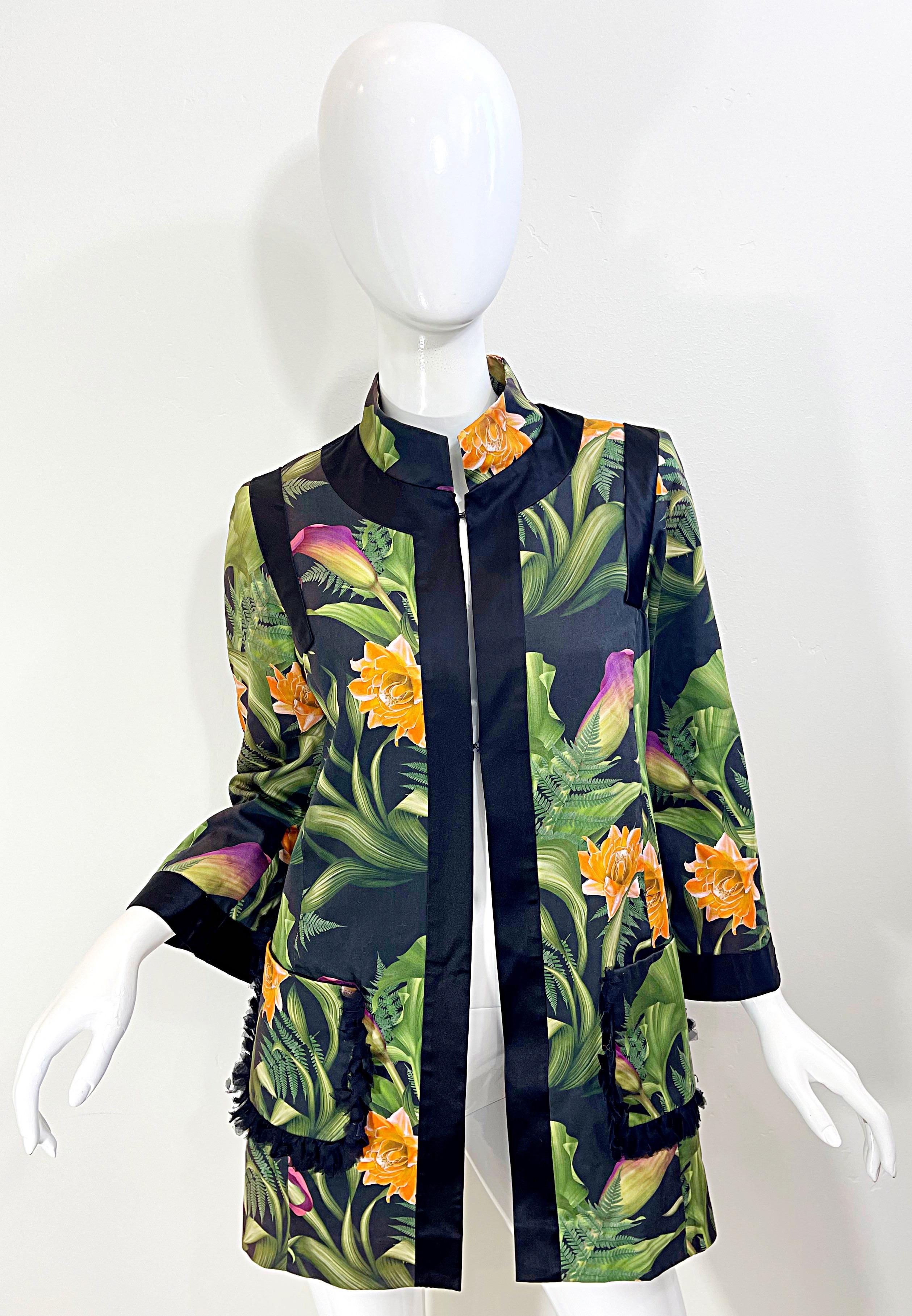 Paola Quadretti 1990s Couture Botanical Gardens Printed Silk Vintage 90s Jacket For Sale 12