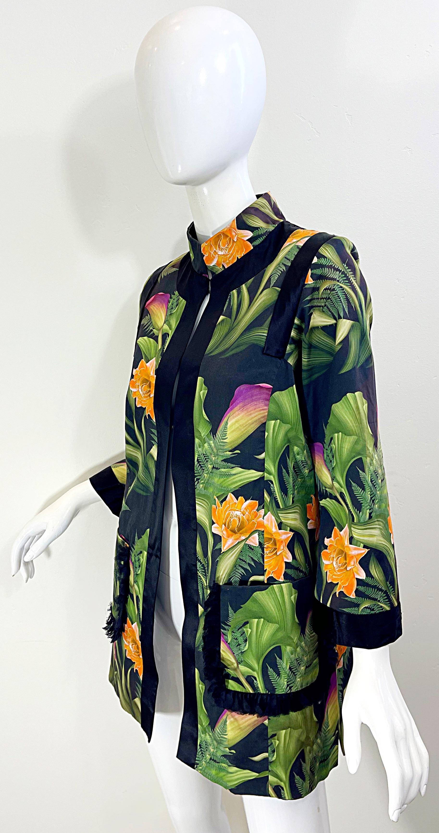 Women's Paola Quadretti 1990s Couture Botanical Gardens Printed Silk Vintage 90s Jacket