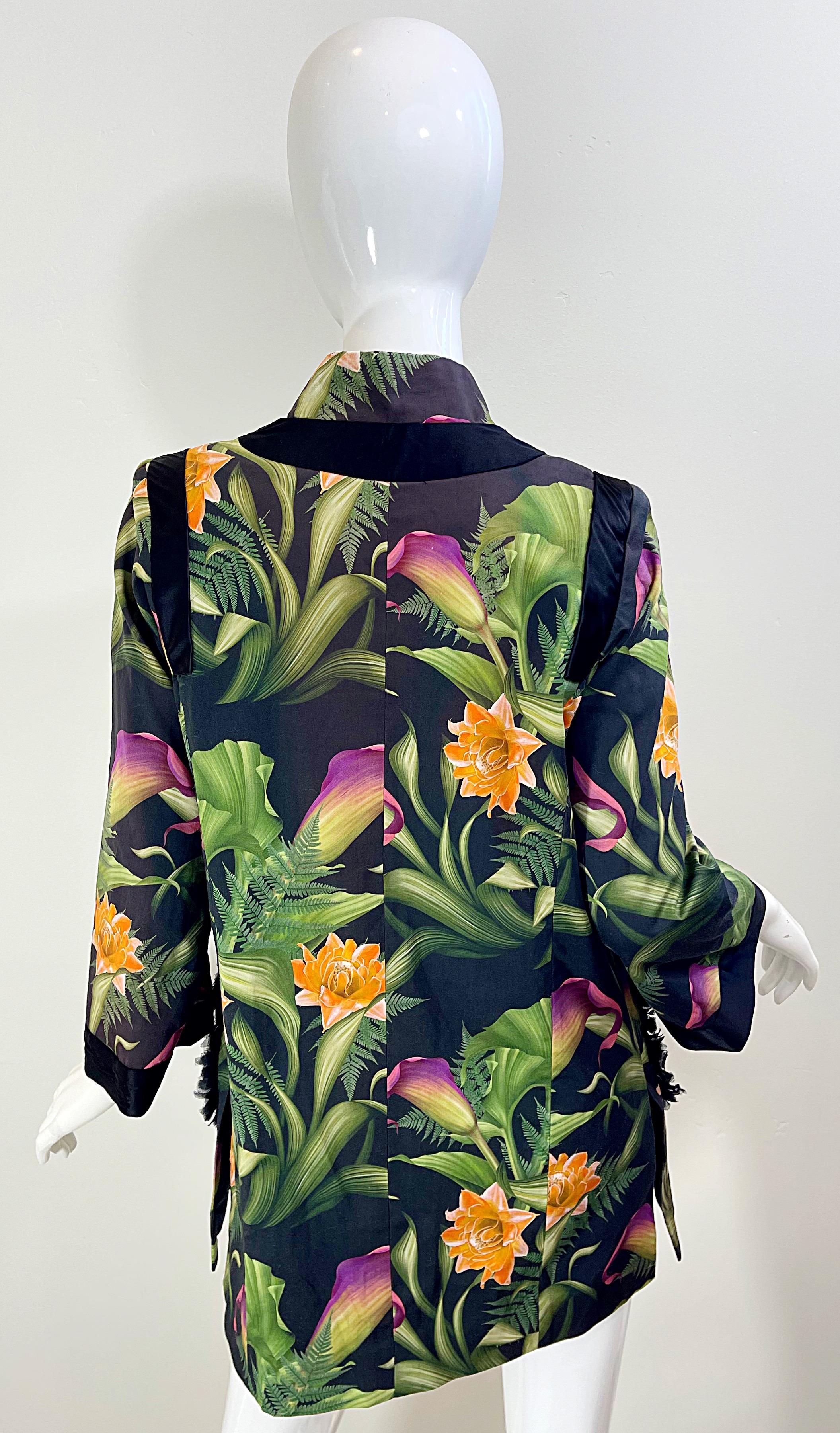Paola Quadretti 1990s Couture Botanical Gardens Printed Silk Vintage 90s Jacket For Sale 1