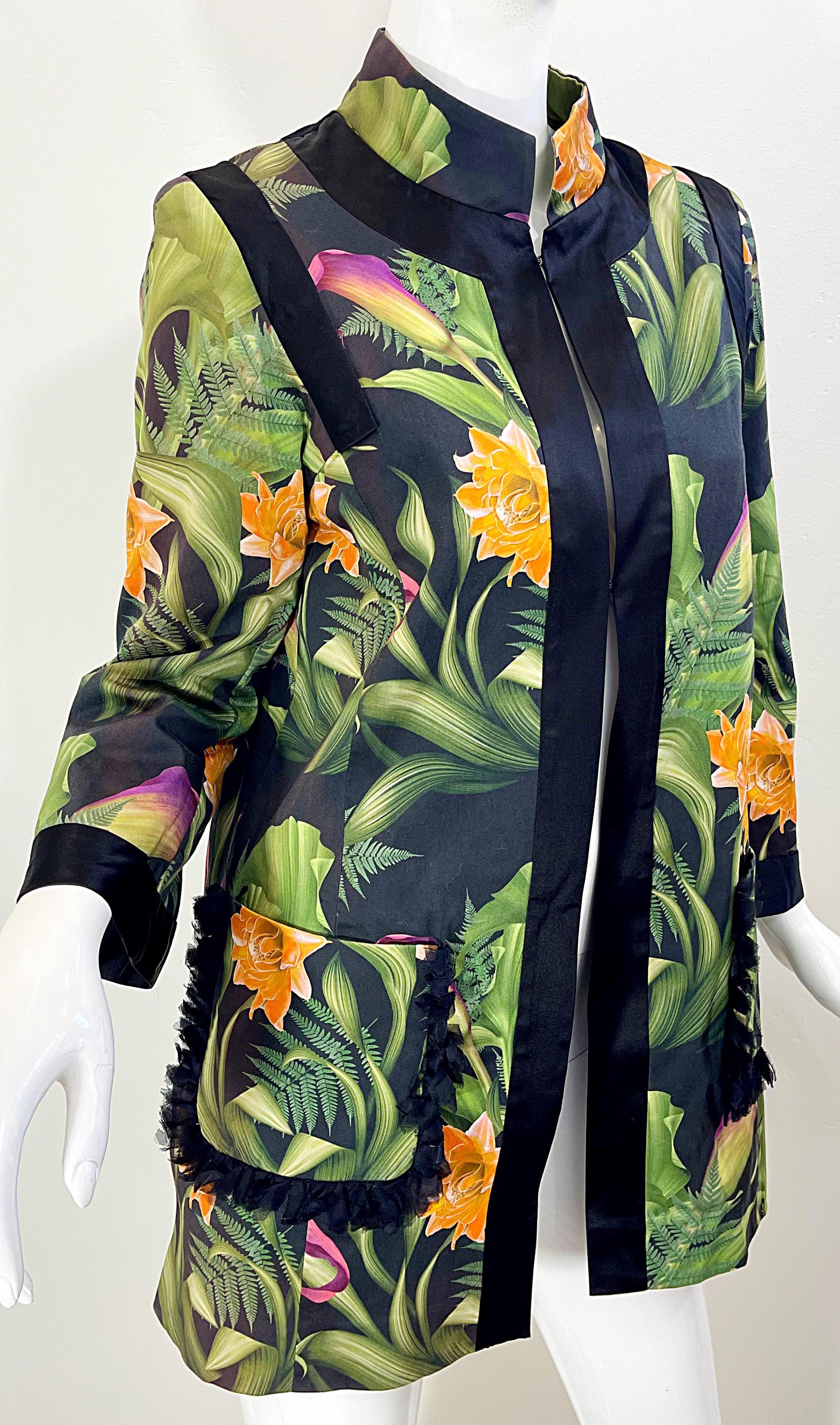 Paola Quadretti 1990s Couture Botanical Gardens Printed Silk Vintage 90s Jacket For Sale 2