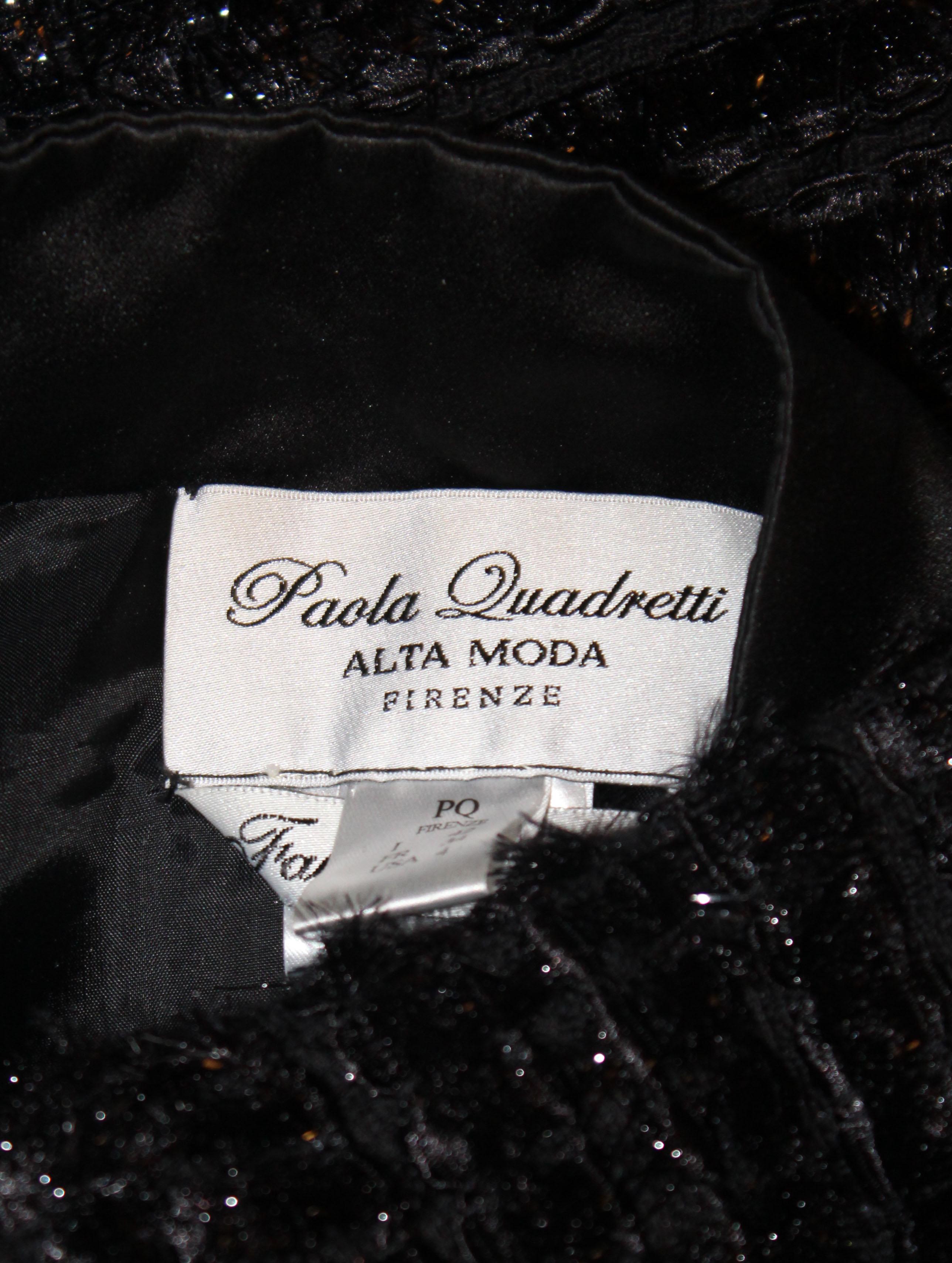Paola Quadretti Black Fringe Tweed Skirt Suit Size US 4 For Sale 1