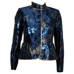 Paola Quadretti Blue 
Taupe Metallic Floral Jacquard Jacket
