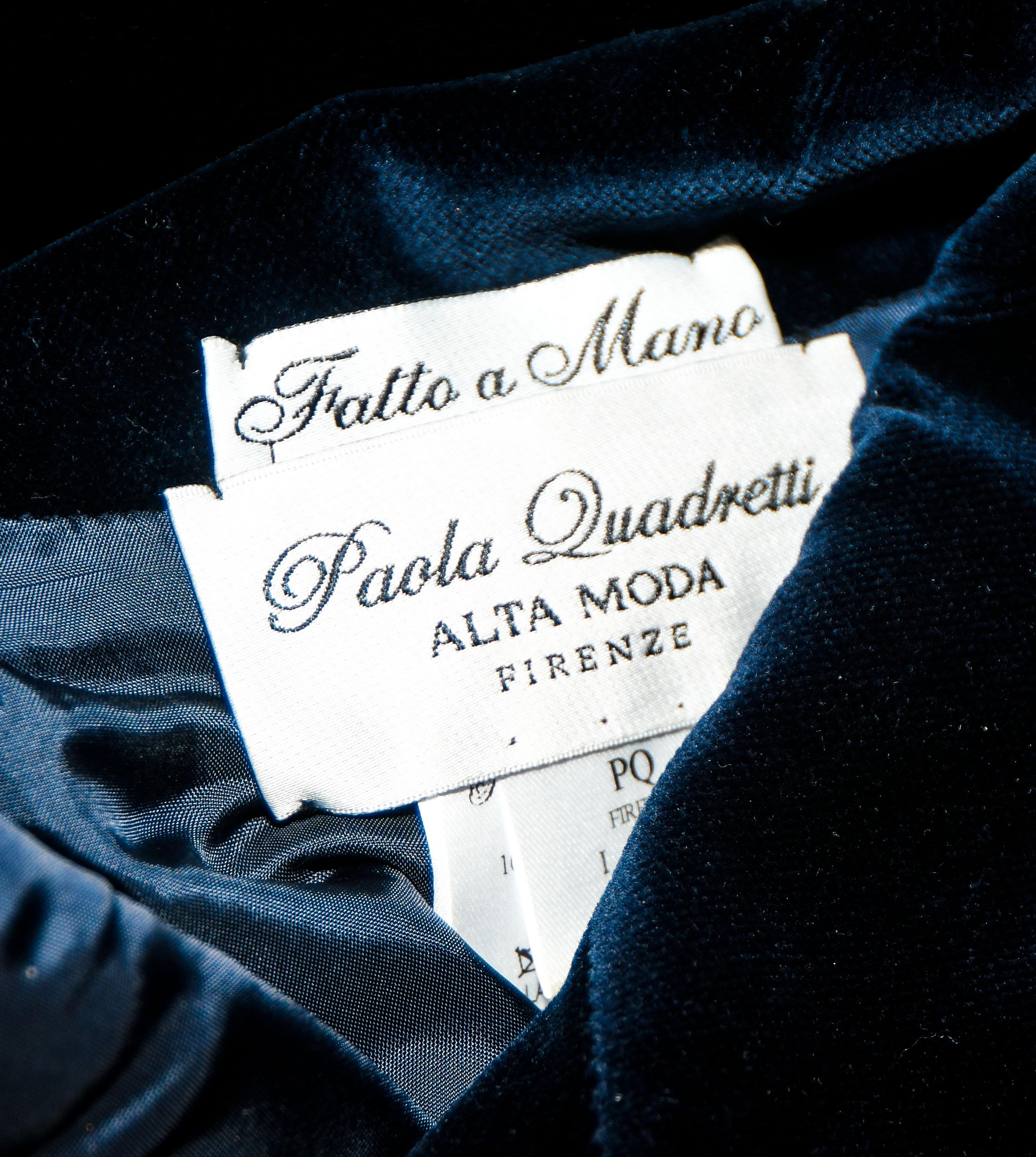 Paola Quadretti Blue Velvet Cotton & Silk Jacket with Silk Sash For Sale 1