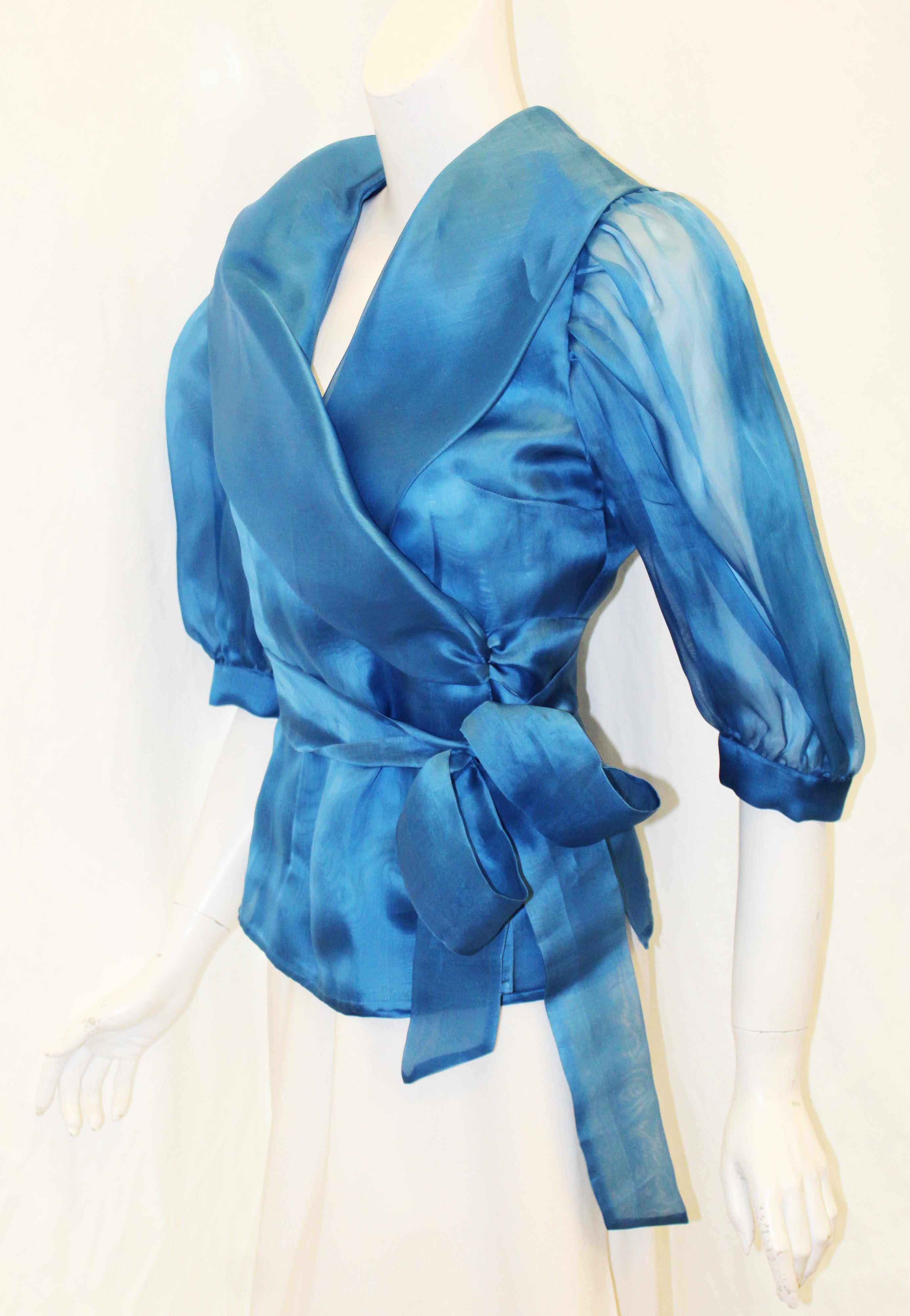 Paola Quadretti Elegant Blue Silk Organza Wrap Blouse at 1stDibs ...
