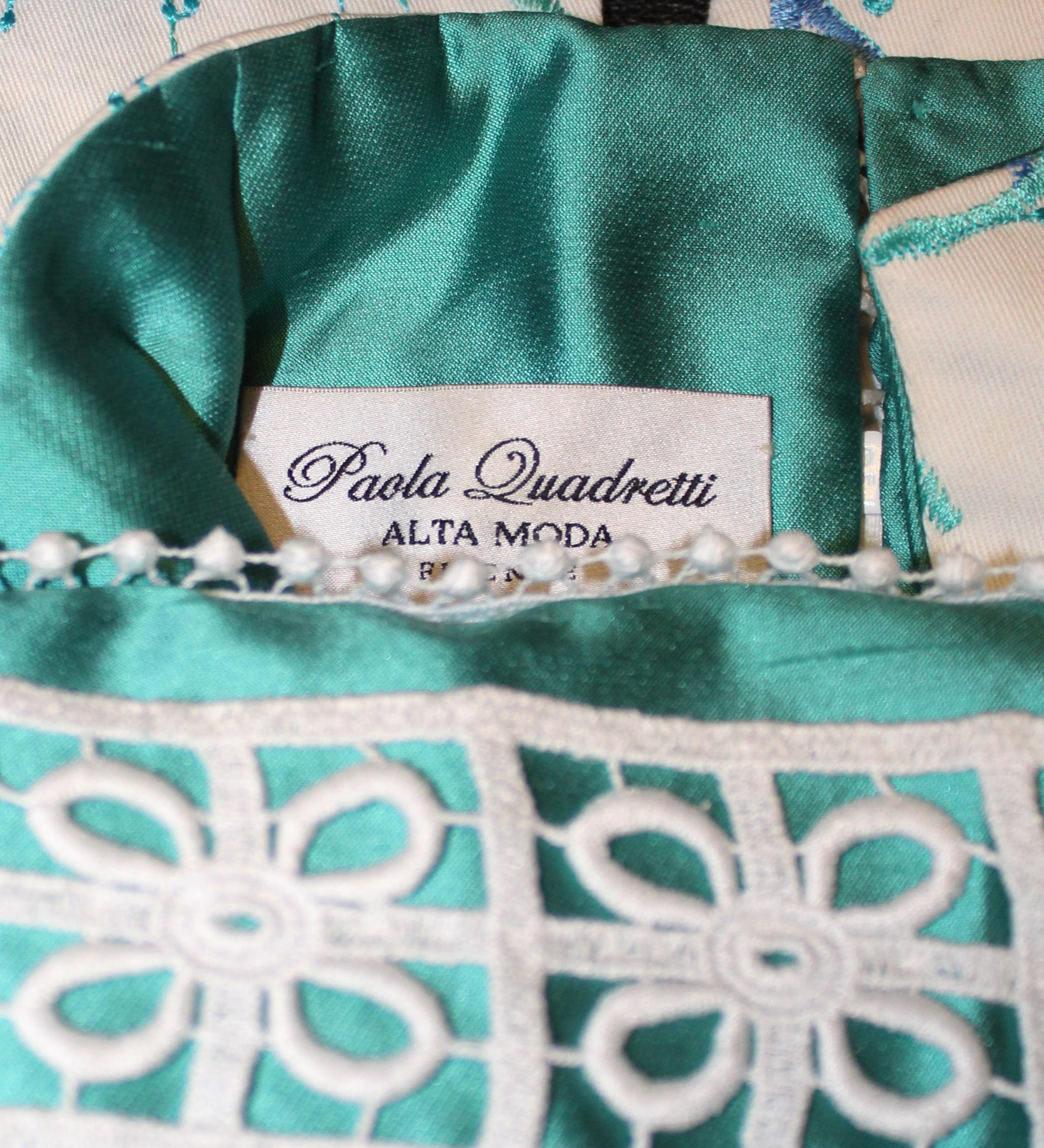 Women's Paola Quadretti White & Turquoise Embroidered Dress 