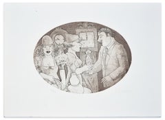 Vintage Meeting - Original Etching by Paola Romano - 20th Century